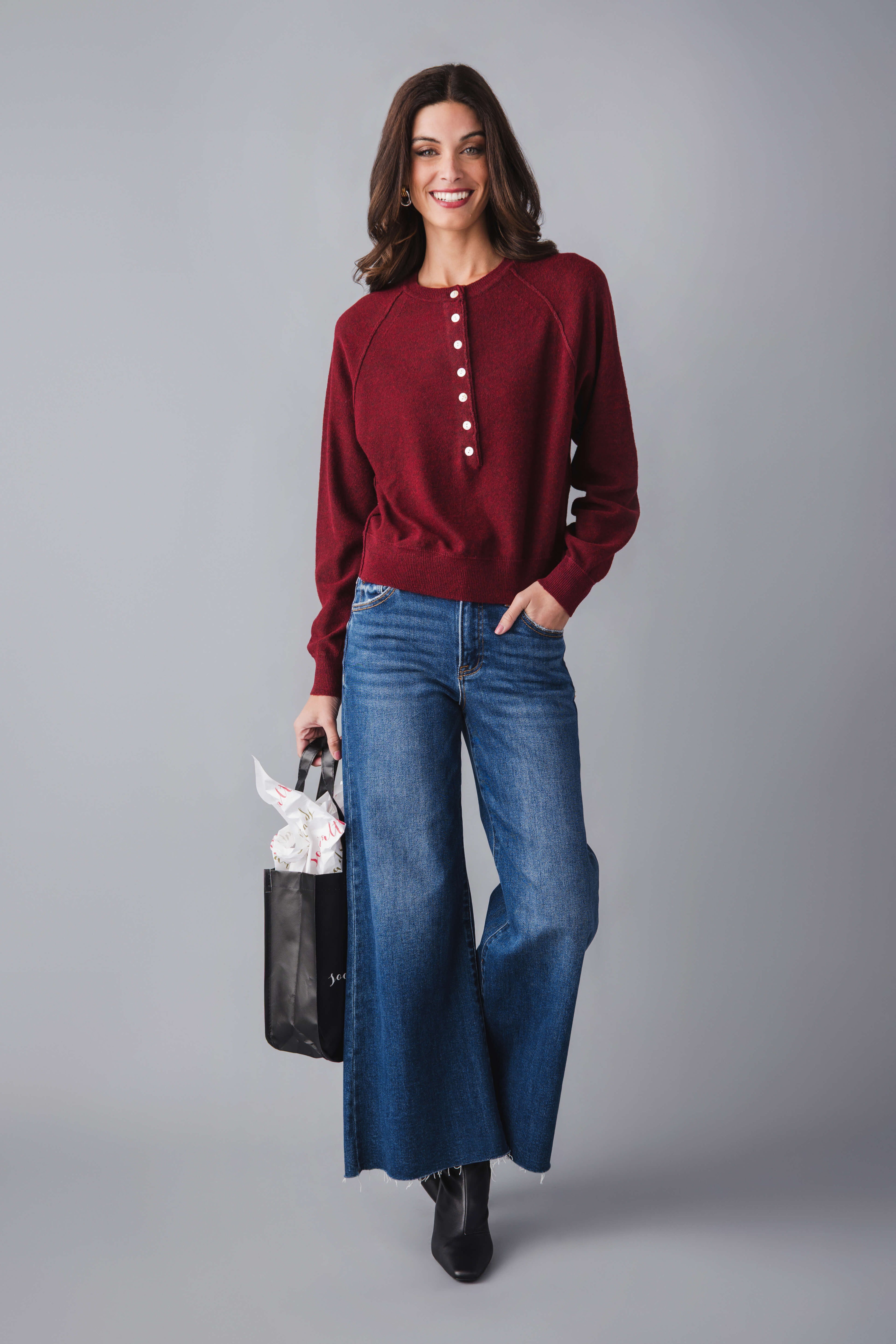 Blu Ivy Half-button Henley Knit Sweater