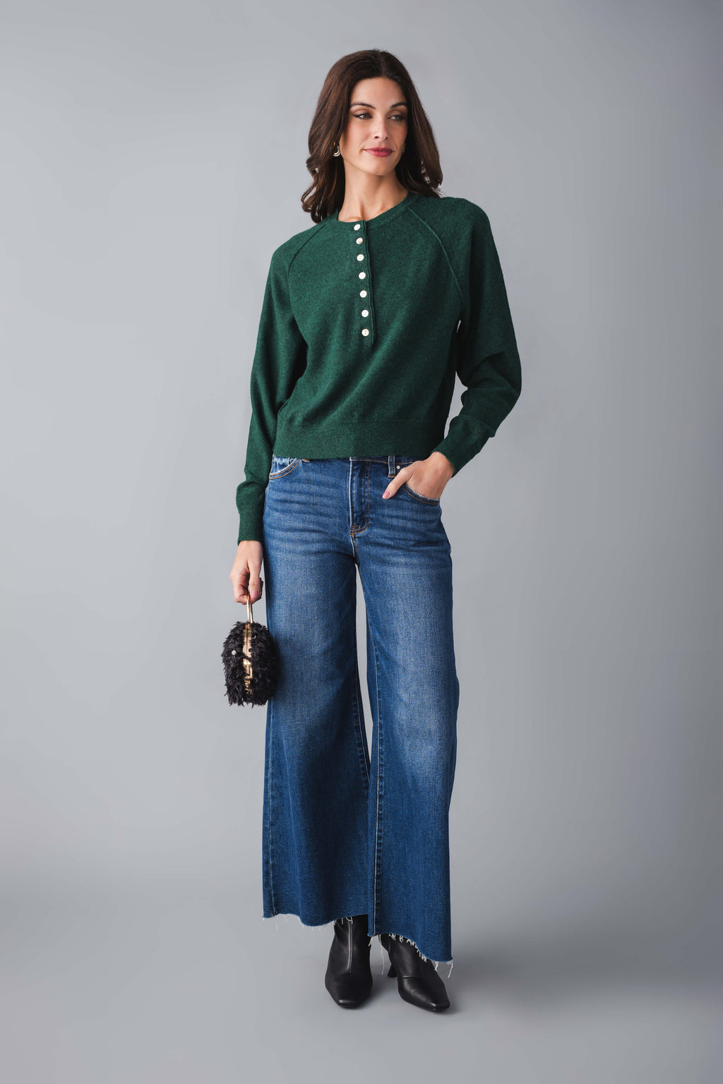 Blu Ivy Half-button Henley Knit Sweater