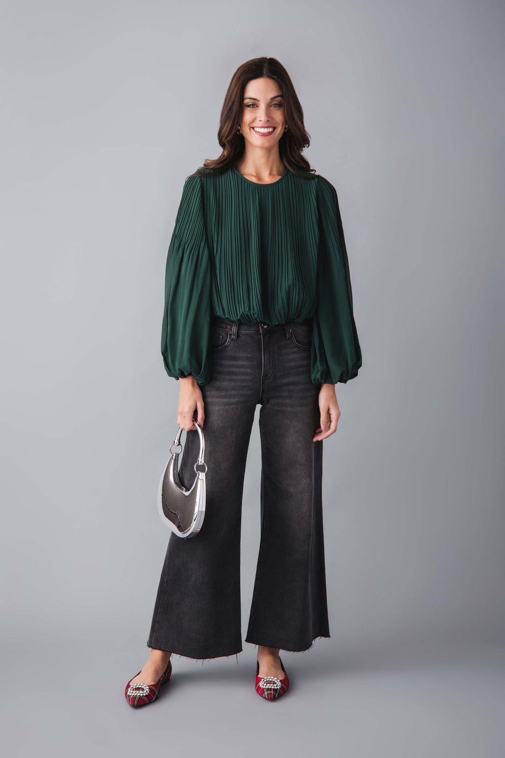 Pinch Pleated Bubble Hem Top