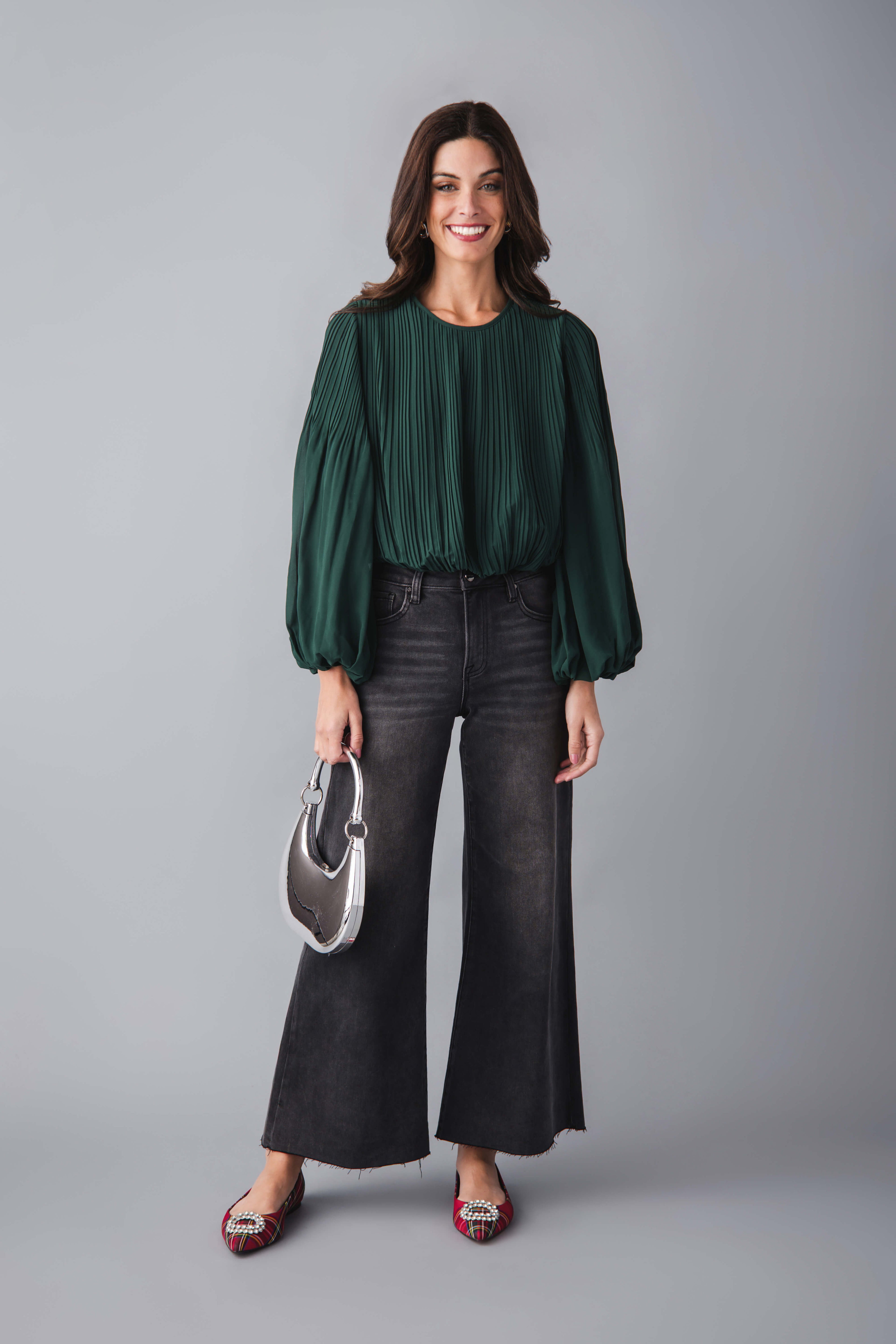 Pinch Pleated Bubble Hem Top