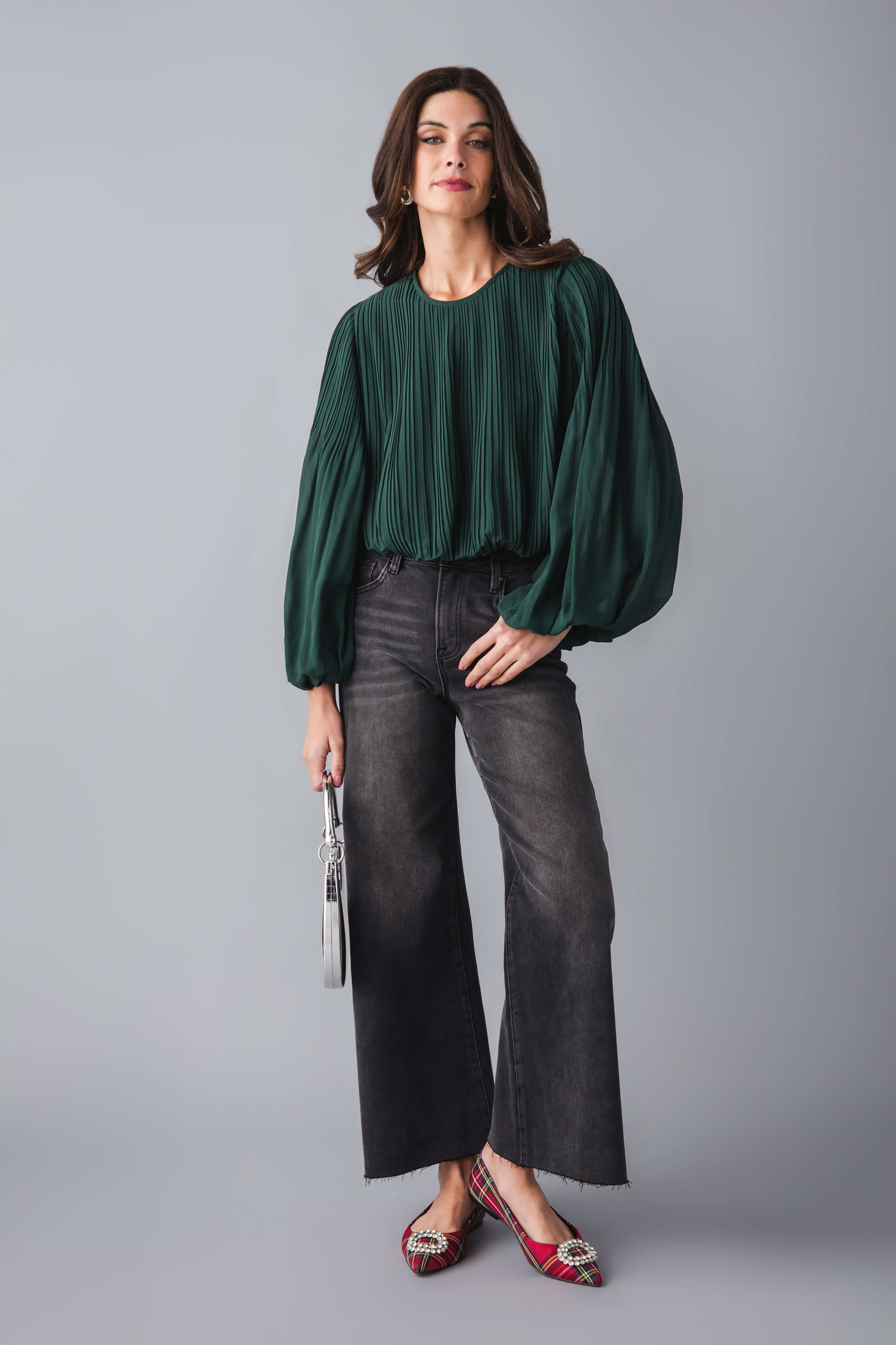 Pinch Pleated Bubble Hem Top