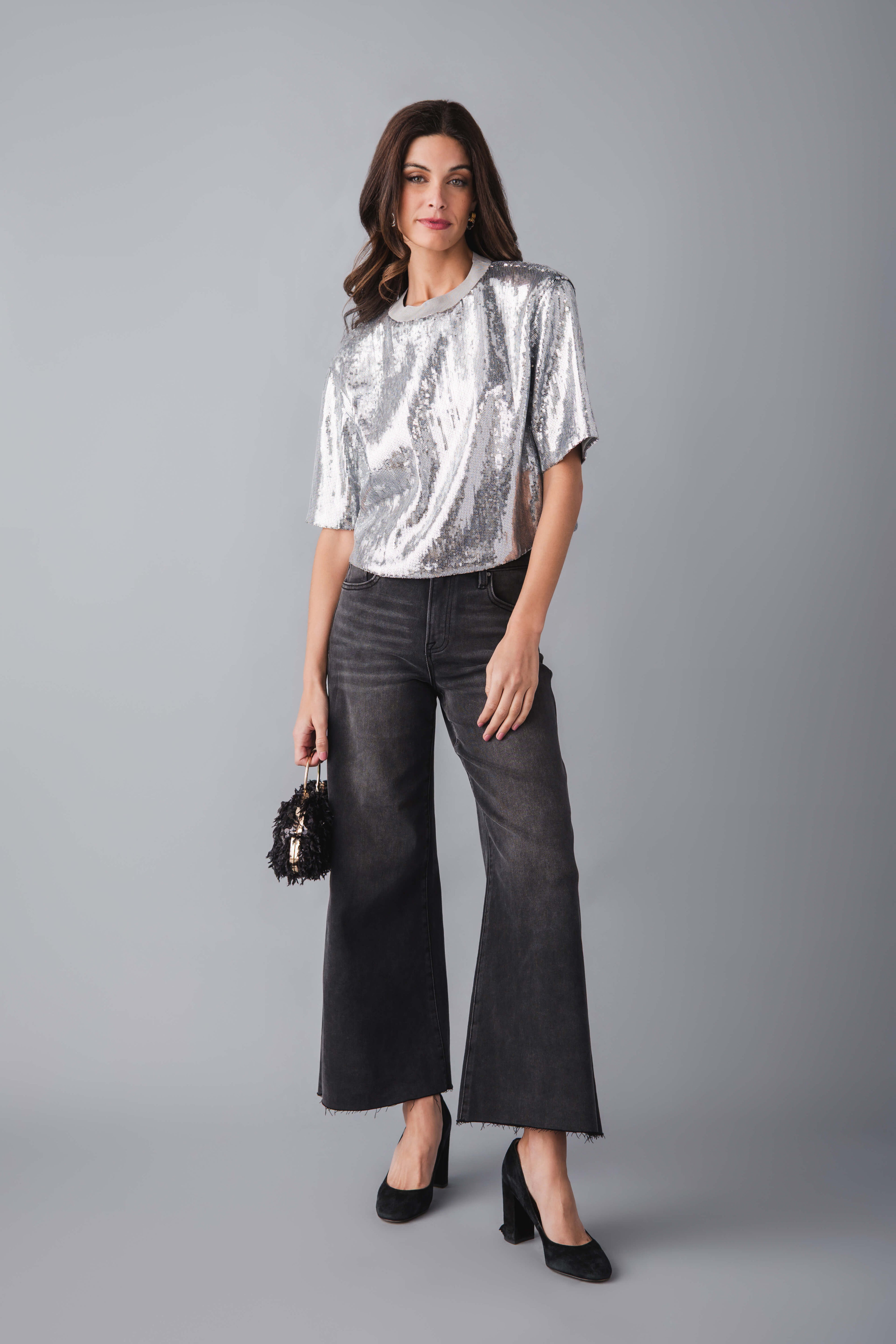 Elan Sequin Short Sleeve Top