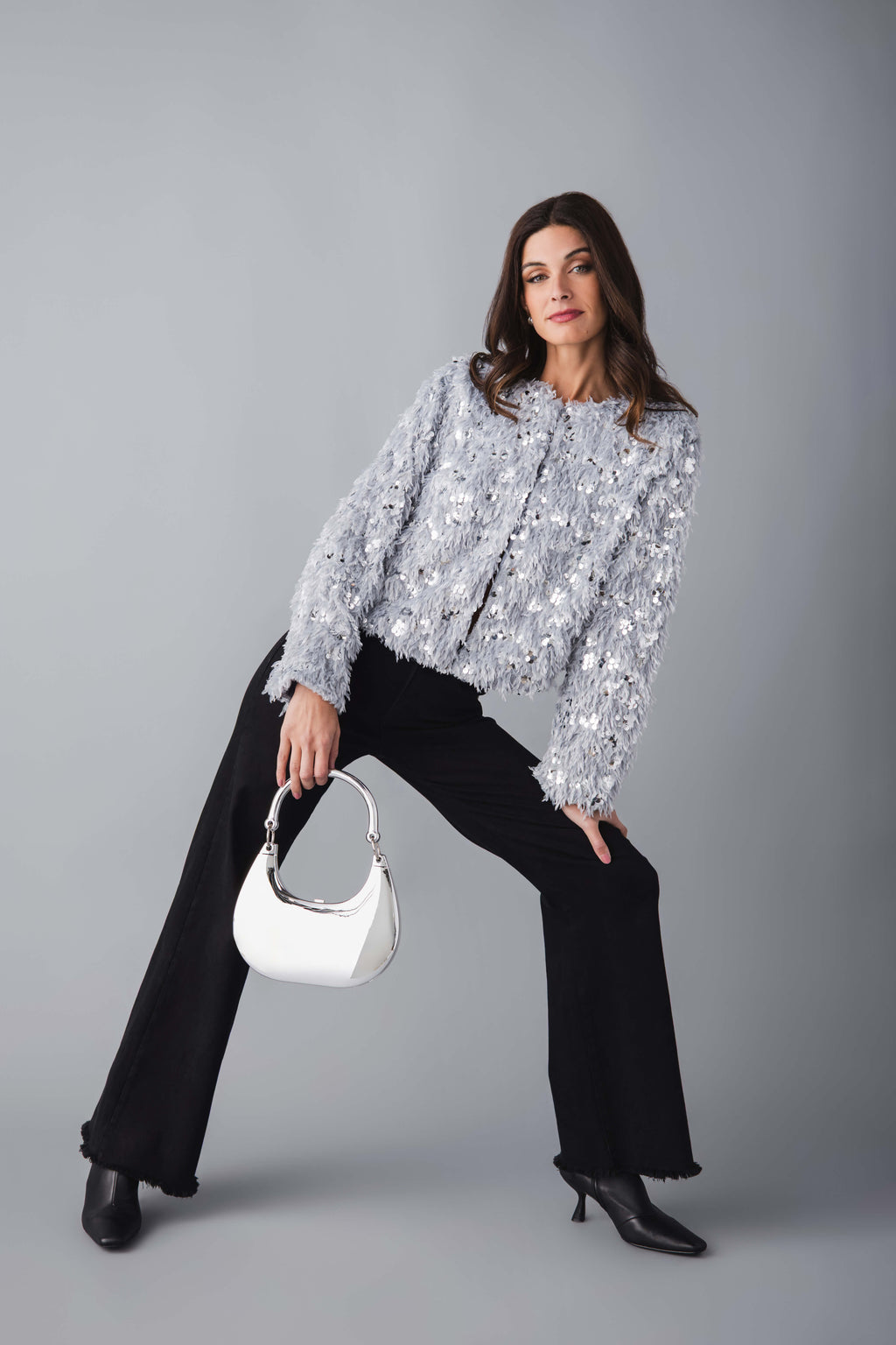 En Creme Sequin Feather Cardigan