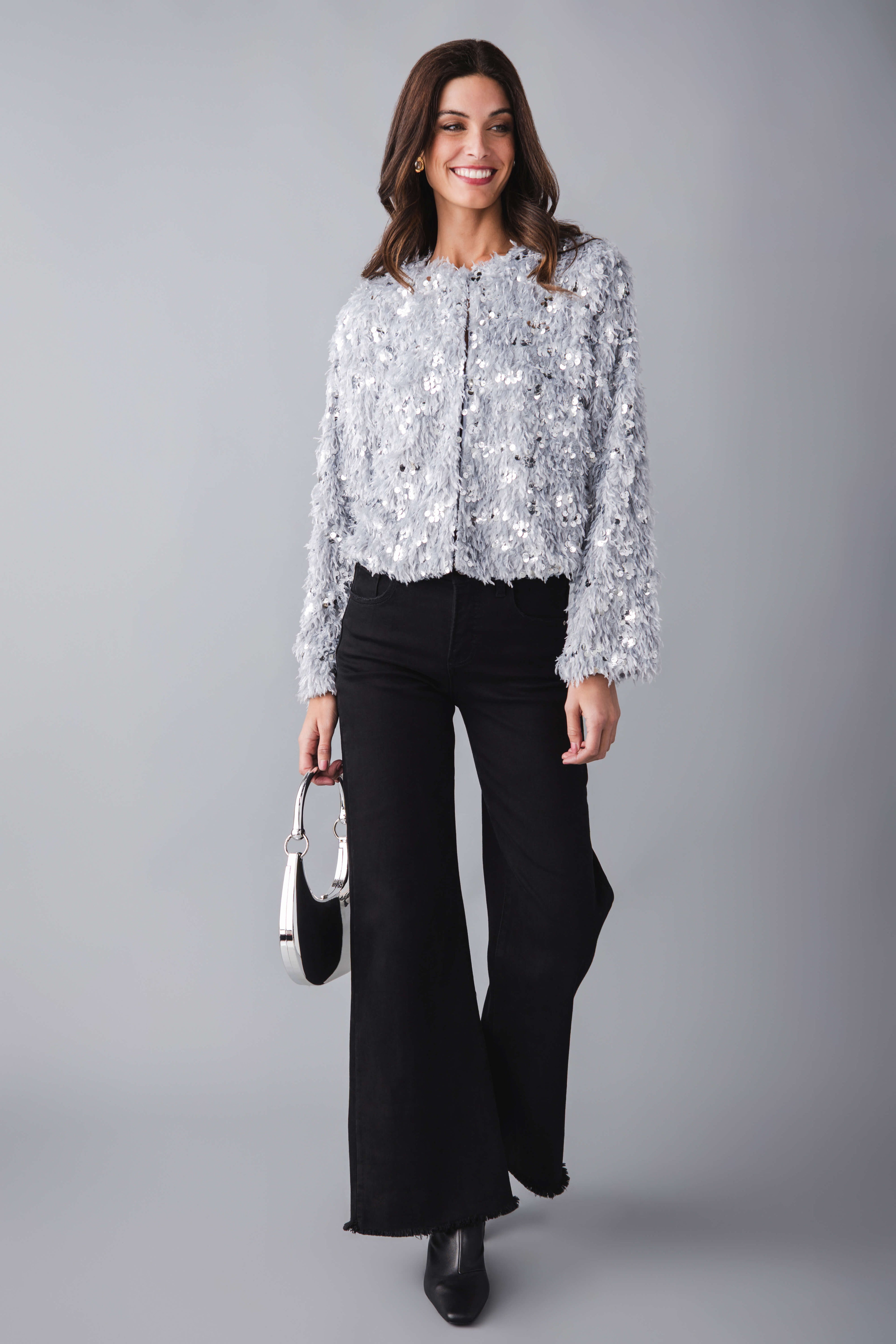 En Creme Sequin Feather Cardigan