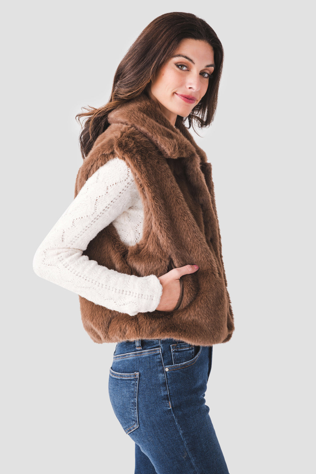 Dress Forum Collared Faux Fur Vest
