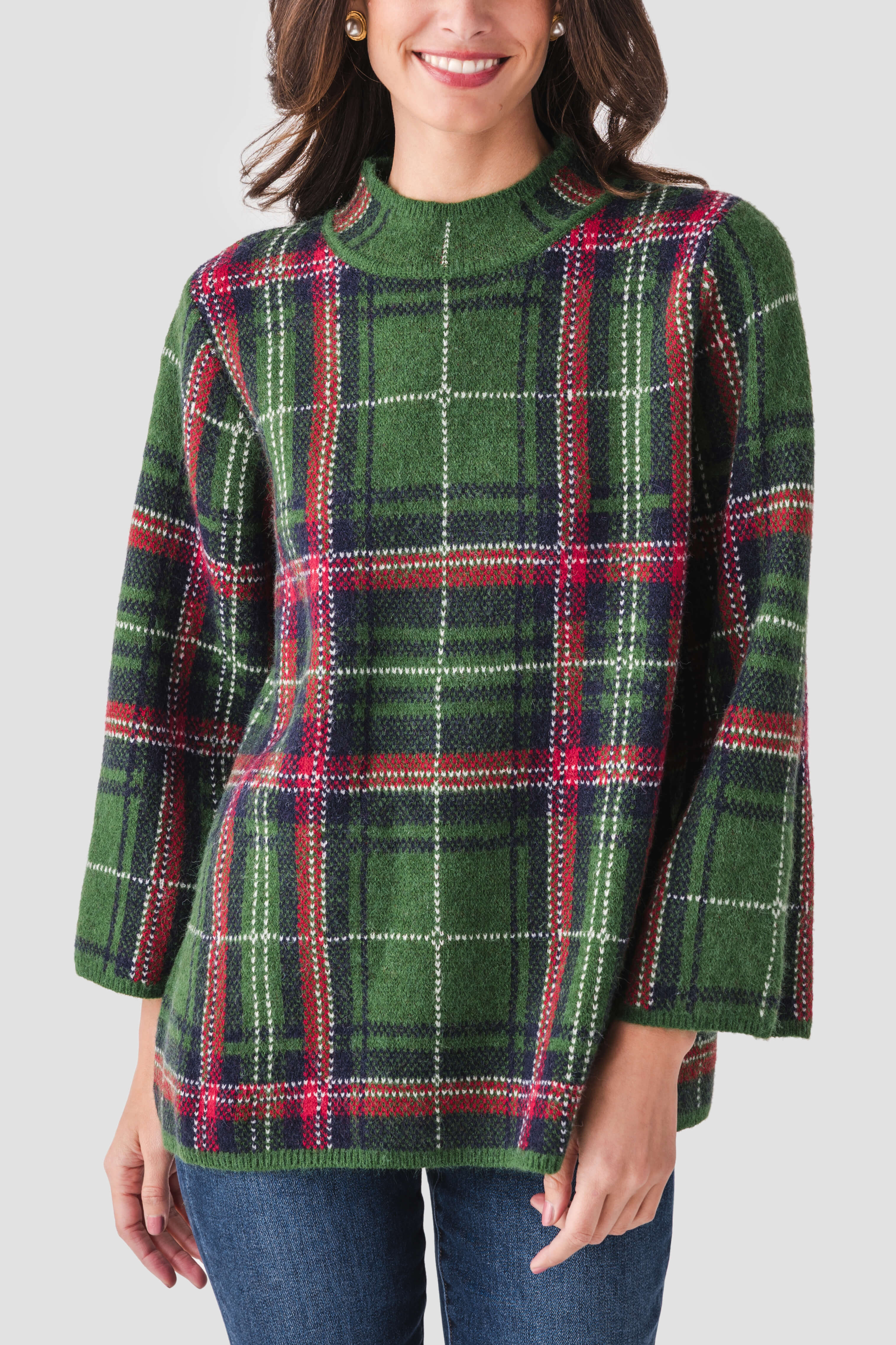 Style U Plaid Mock Neck Sweater