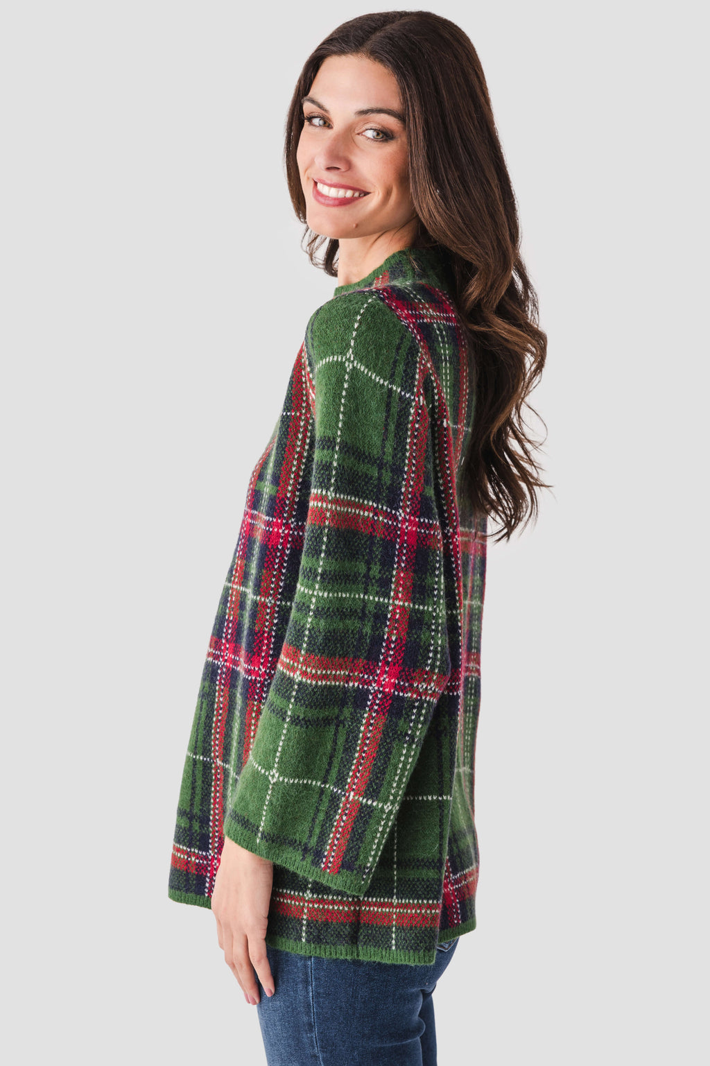 Style U Plaid Mock Neck Sweater