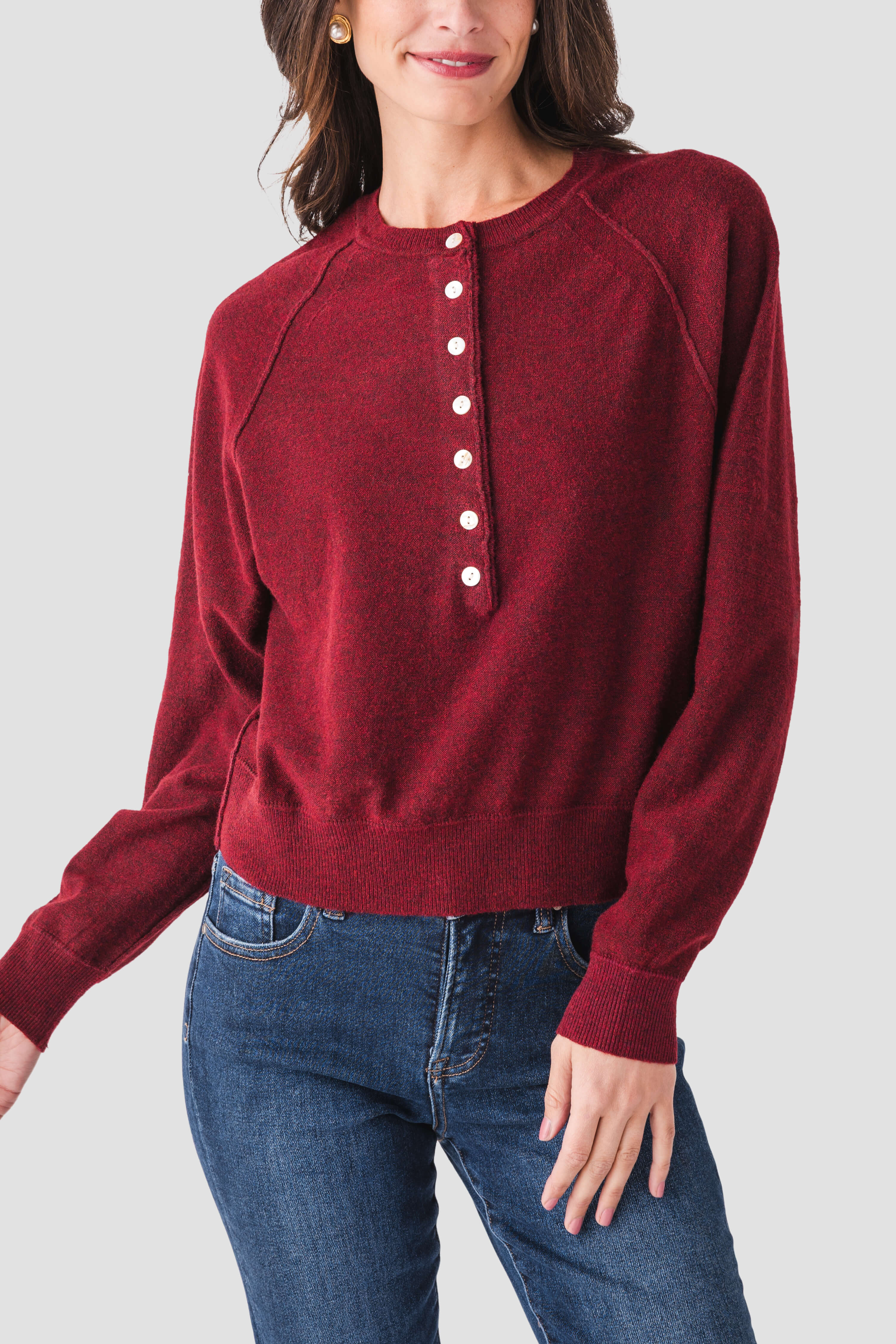 Blu Ivy Half-button Henley Knit Sweater