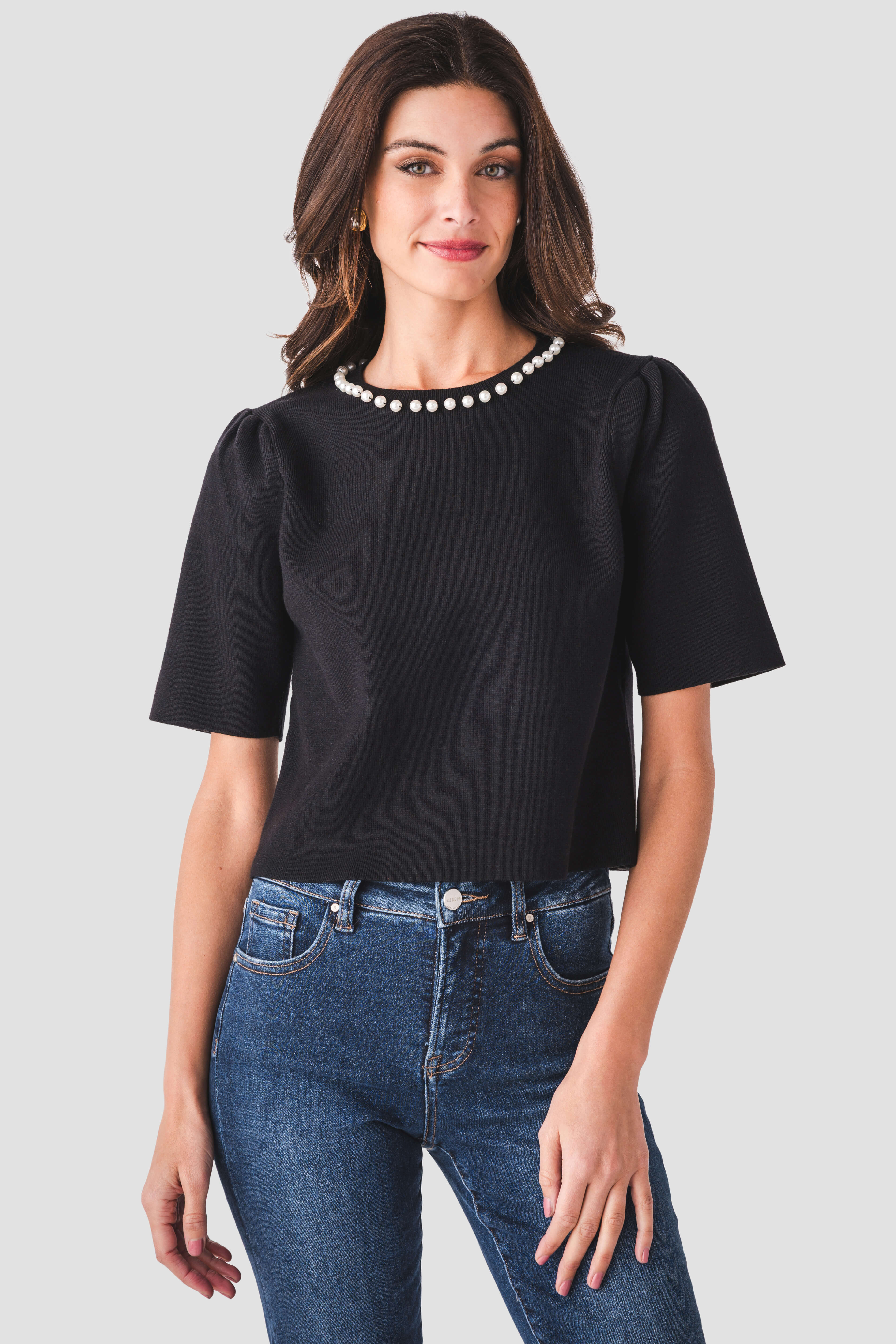 THML Pearl Neck Line Cropped Top