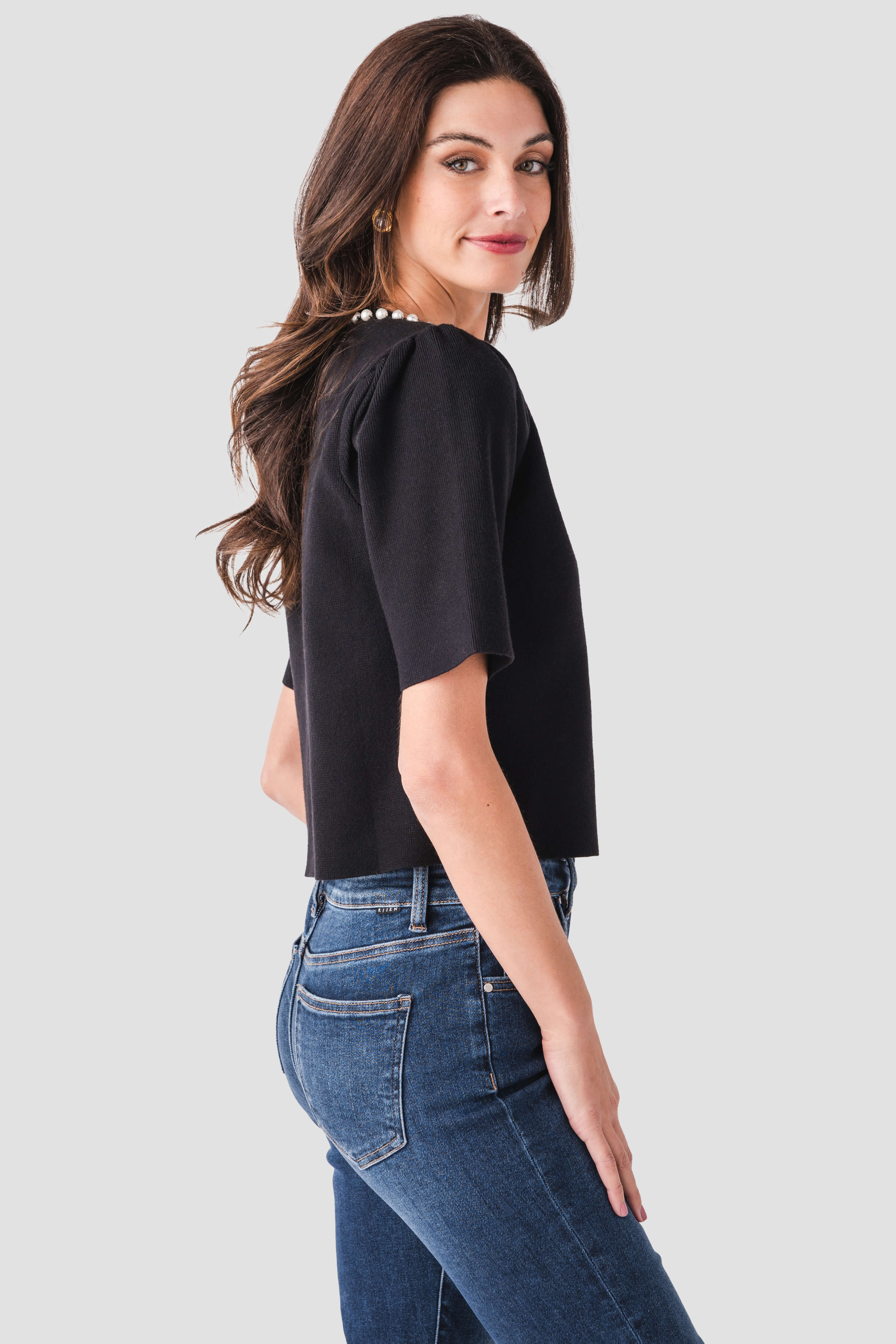 THML Pearl Neck Line Cropped Top