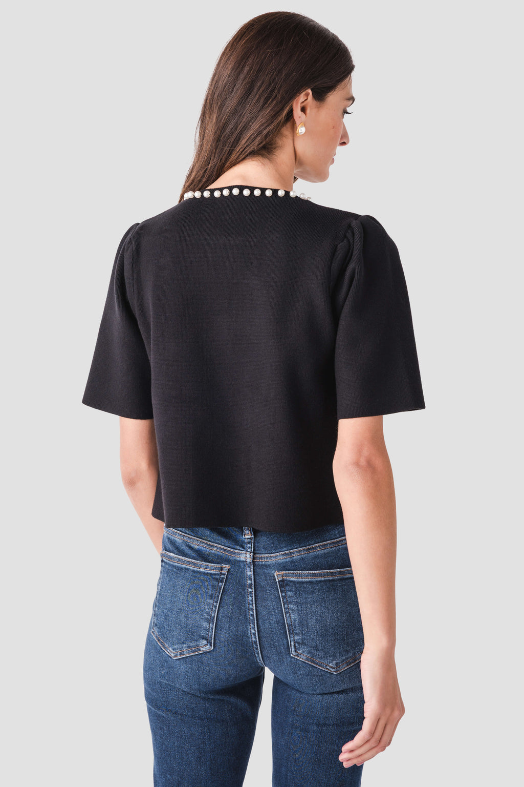 THML Pearl Neck Line Cropped Top