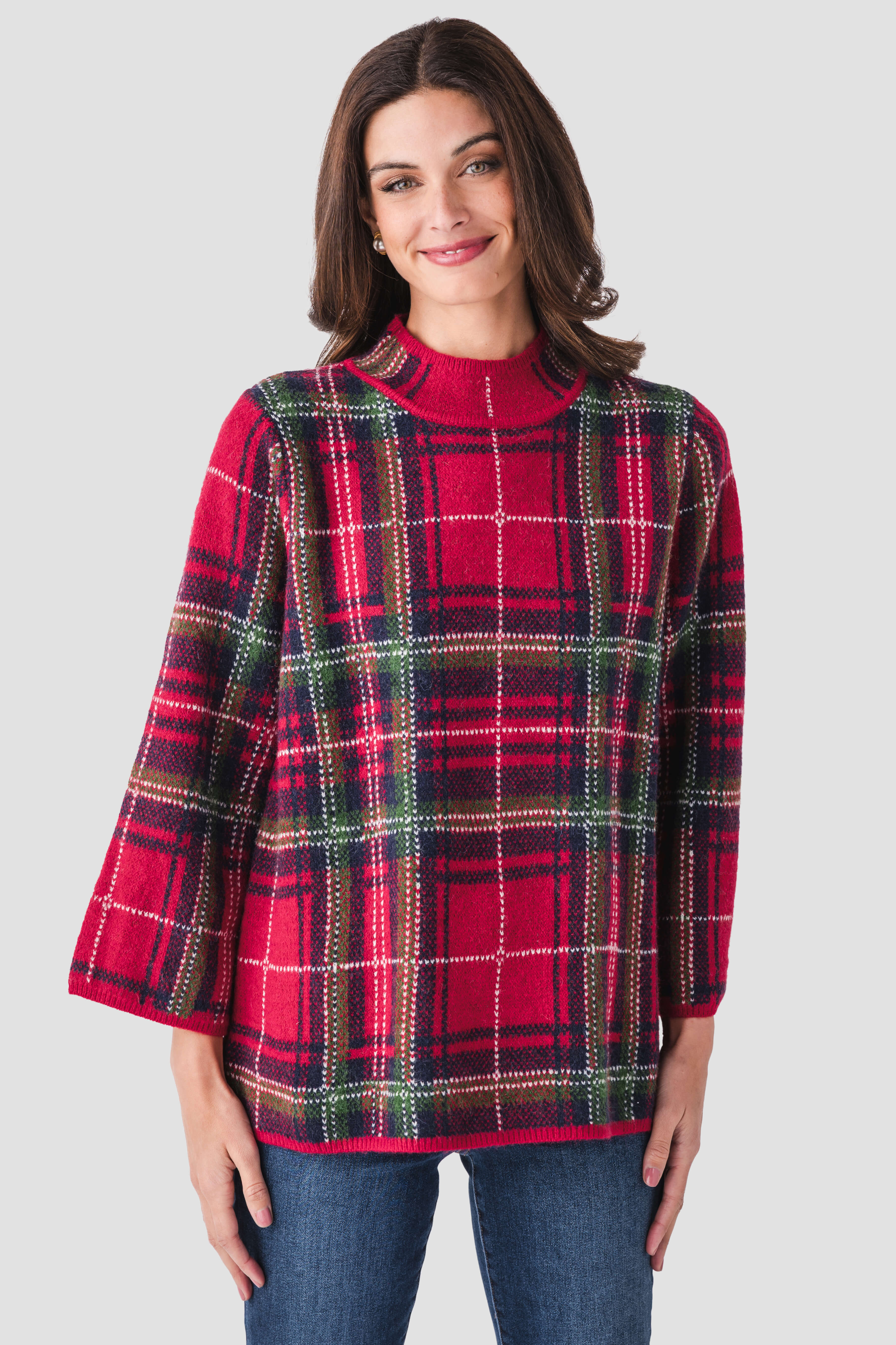 Style U Plaid Mock Neck Sweater