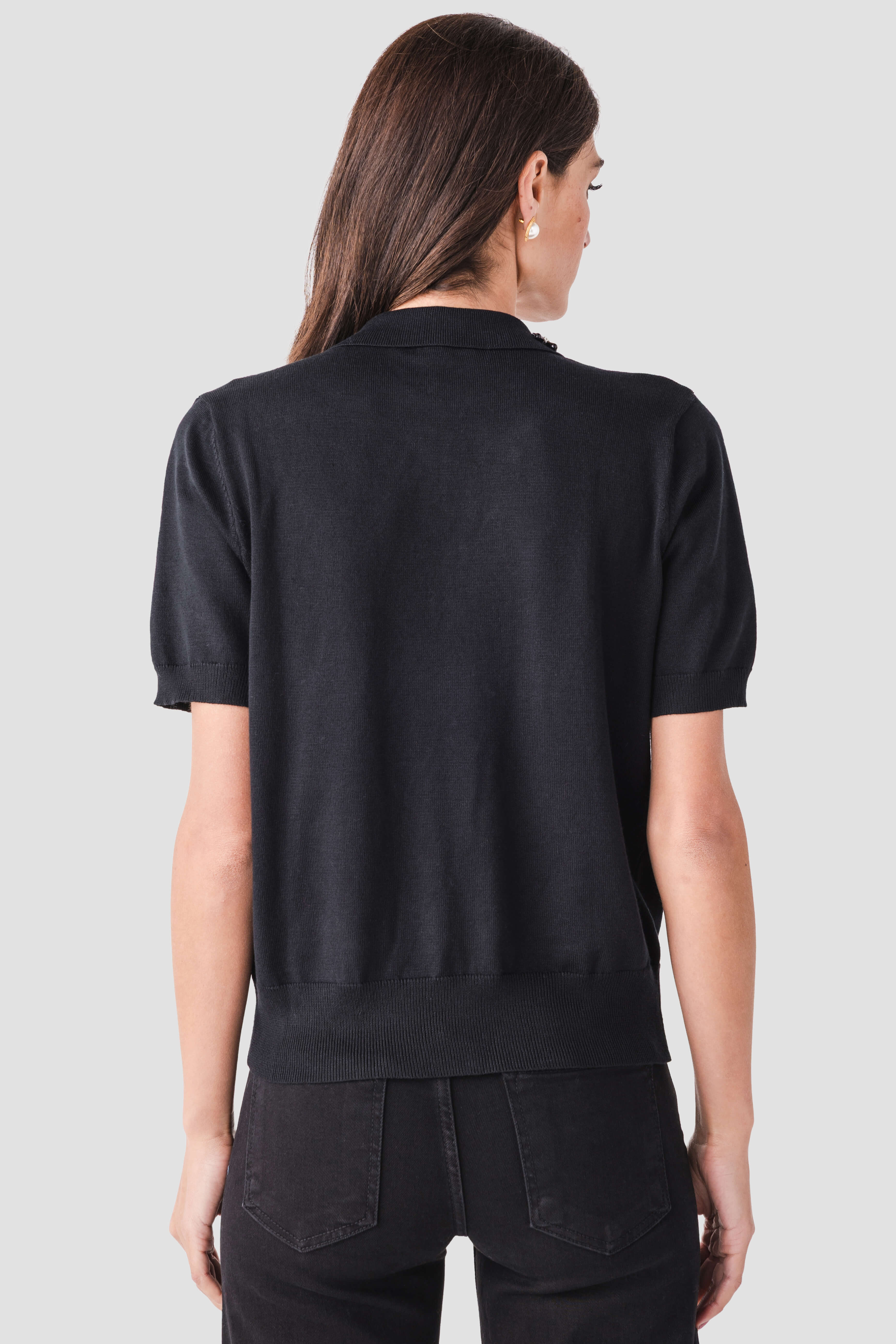 Pinch Embellished Collar Short Sleeve Sweater