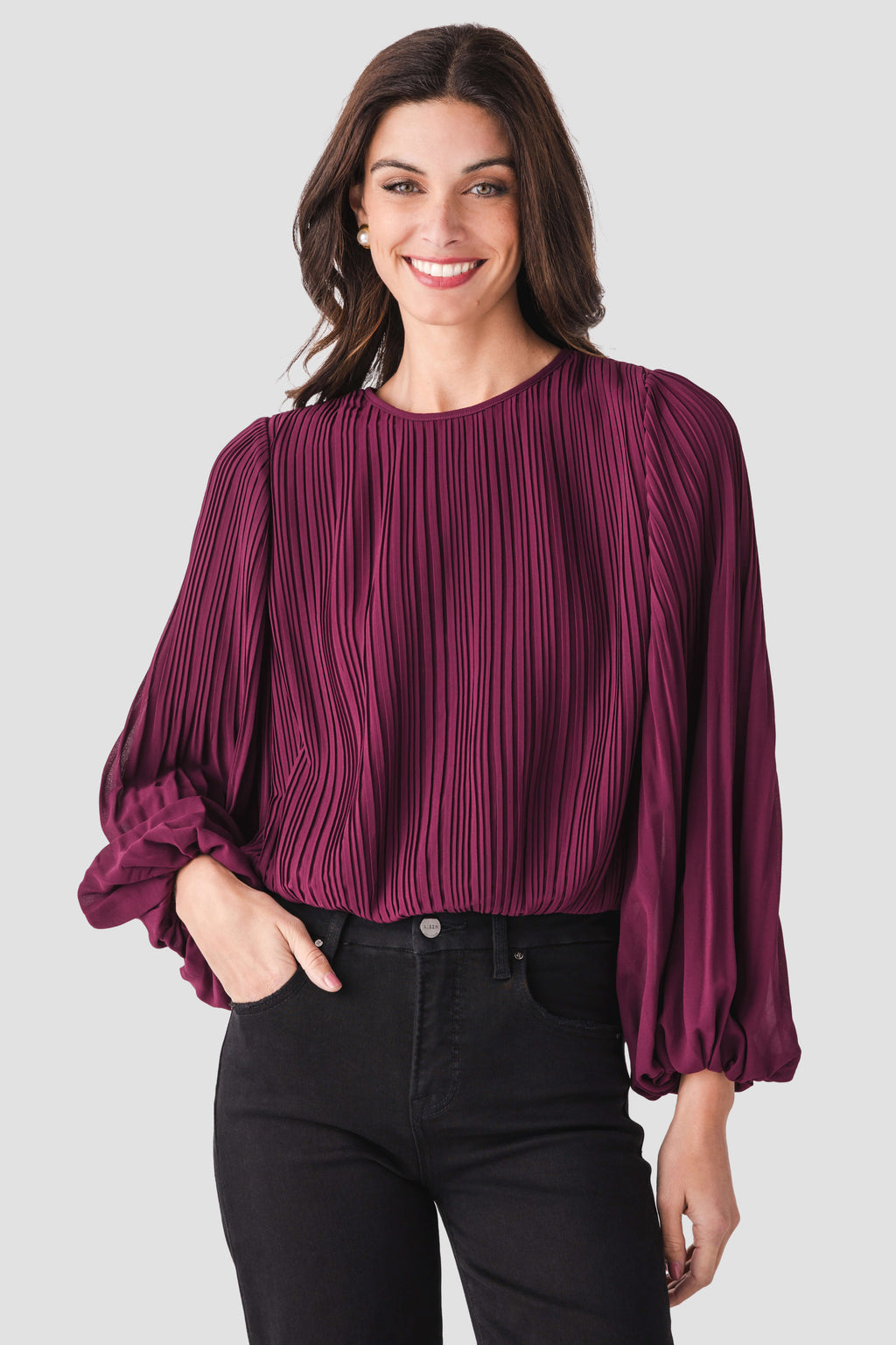 Pinch Pleated Bubble Hem Top