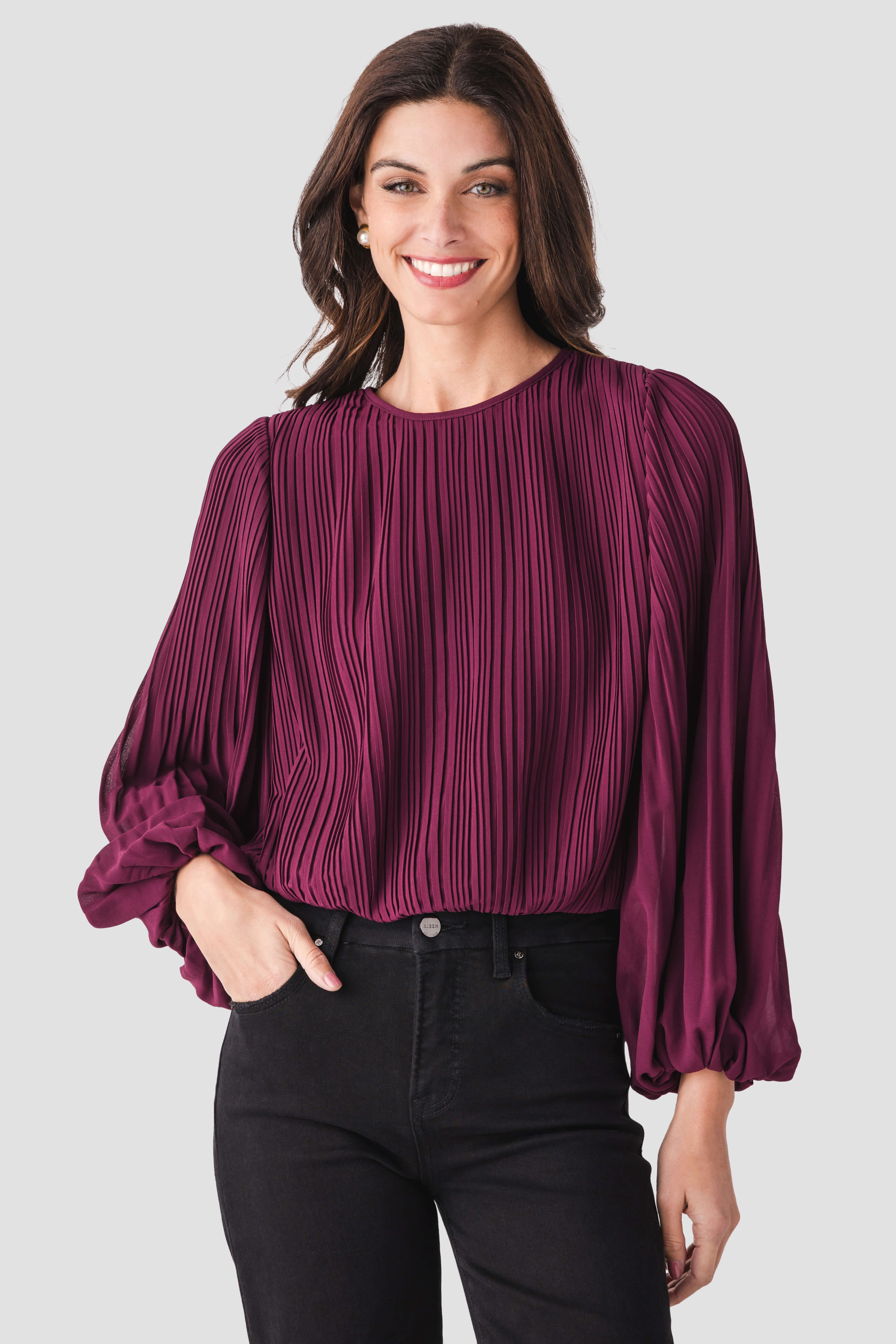 Pinch Pleated Bubble Hem Top