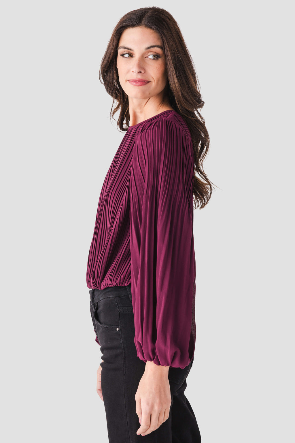 Pinch Pleated Bubble Hem Top