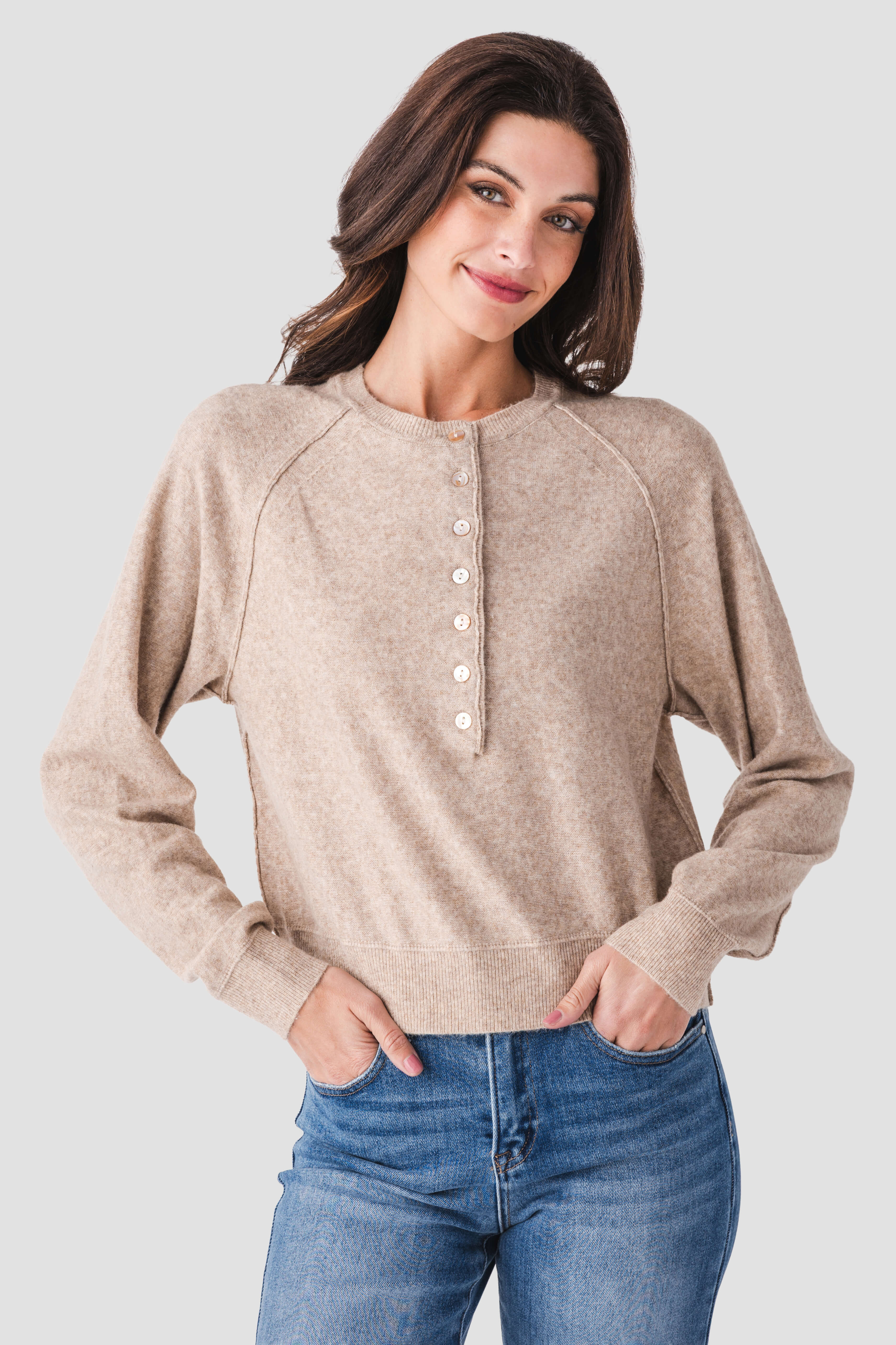 Blu Ivy Half-button Henley Knit Sweater