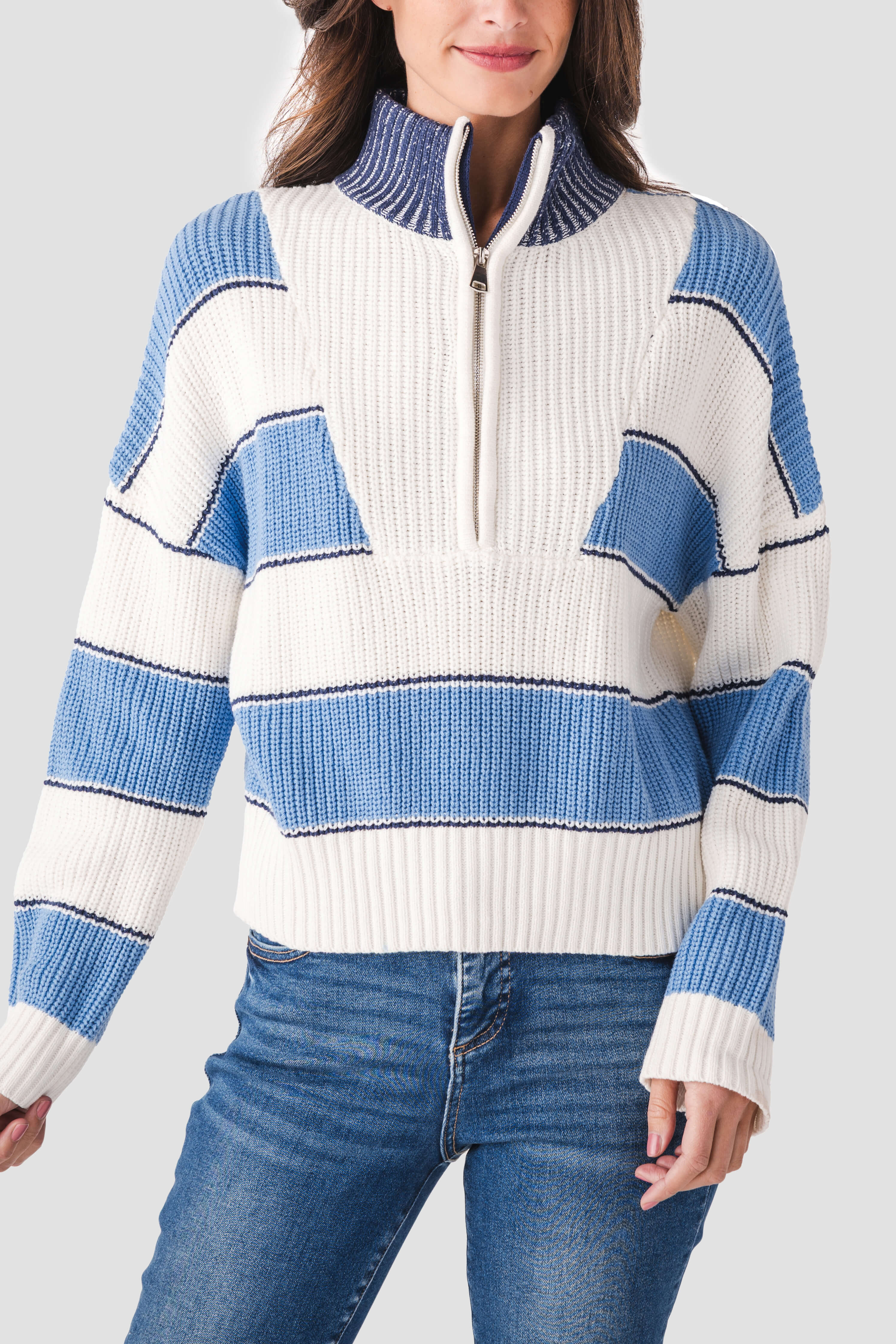 Elan Striped 1/4 Zip Sweater