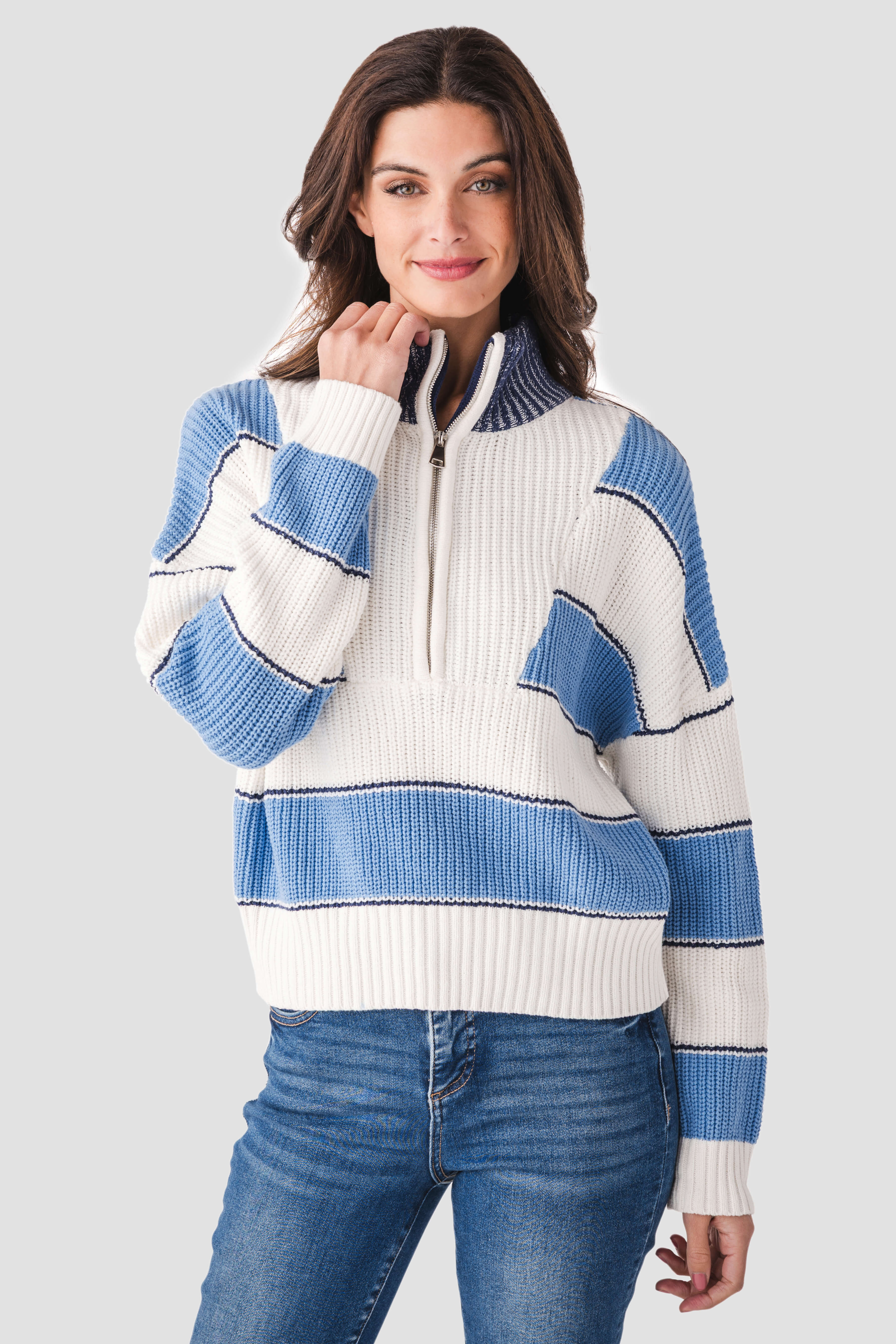Elan Striped 1/4 Zip Sweater
