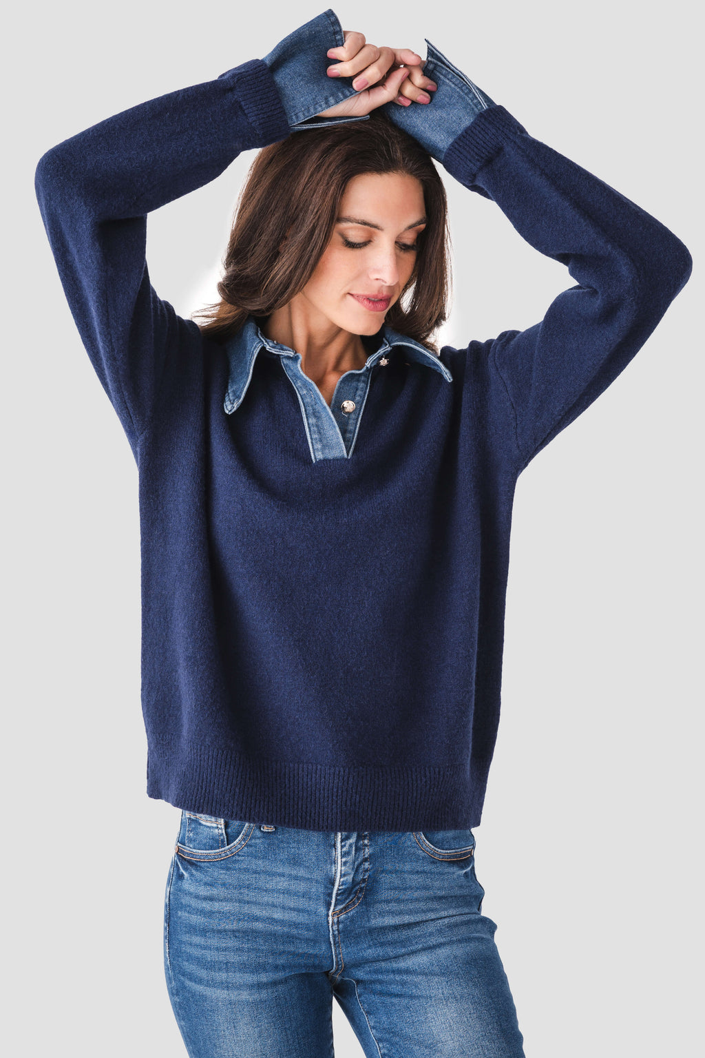 Olivaceous Denim Detail Sweater