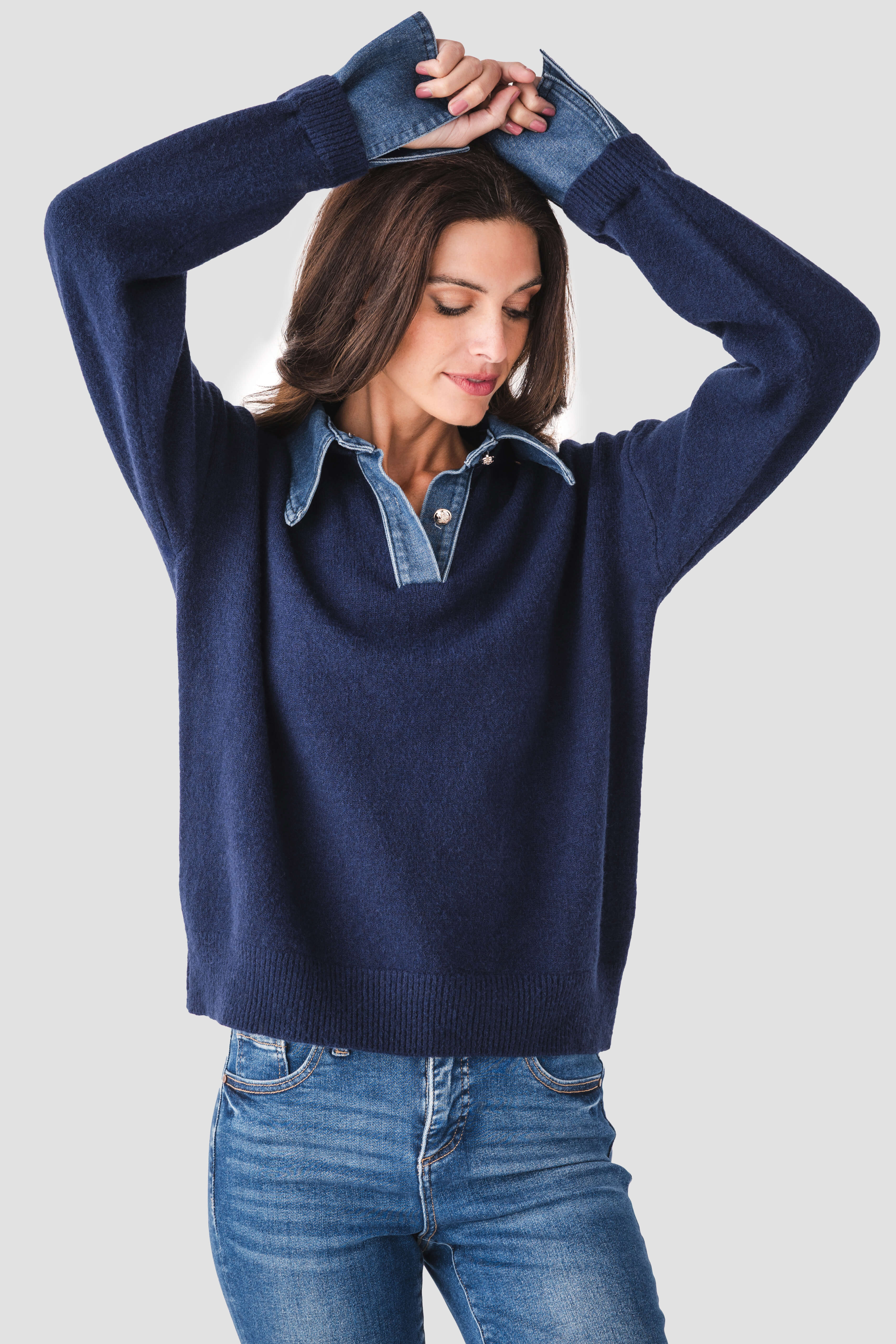 Olivaceous Denim Detail Sweater