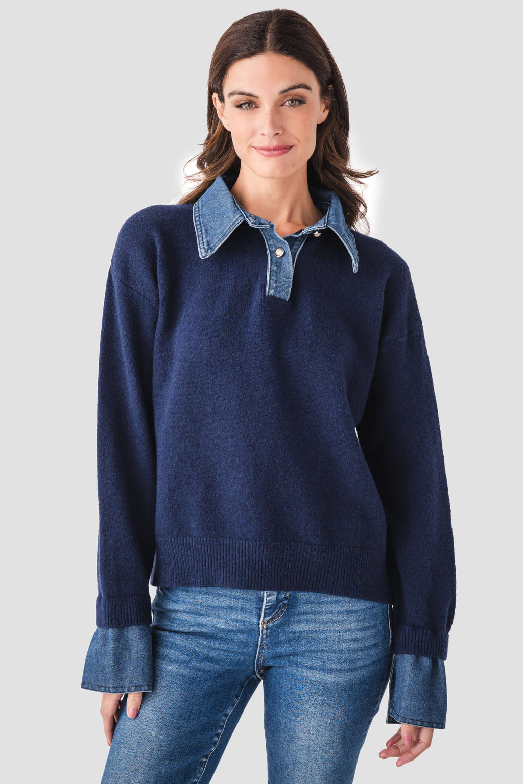 Olivaceous Denim Detail Sweater