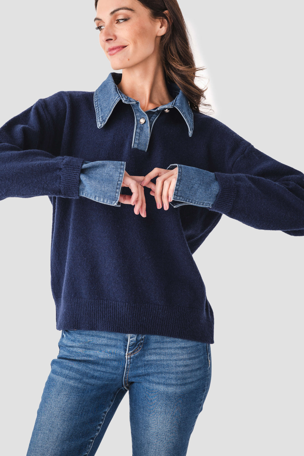 Olivaceous Denim Detail Sweater