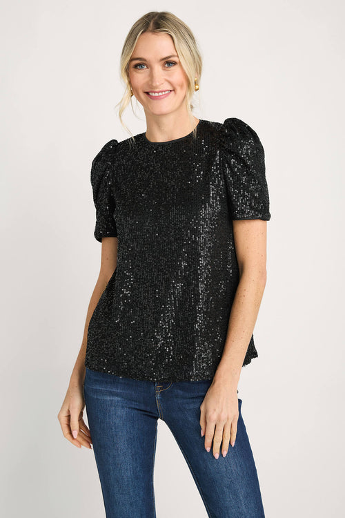 THML Puff Sleeve Sequin Top