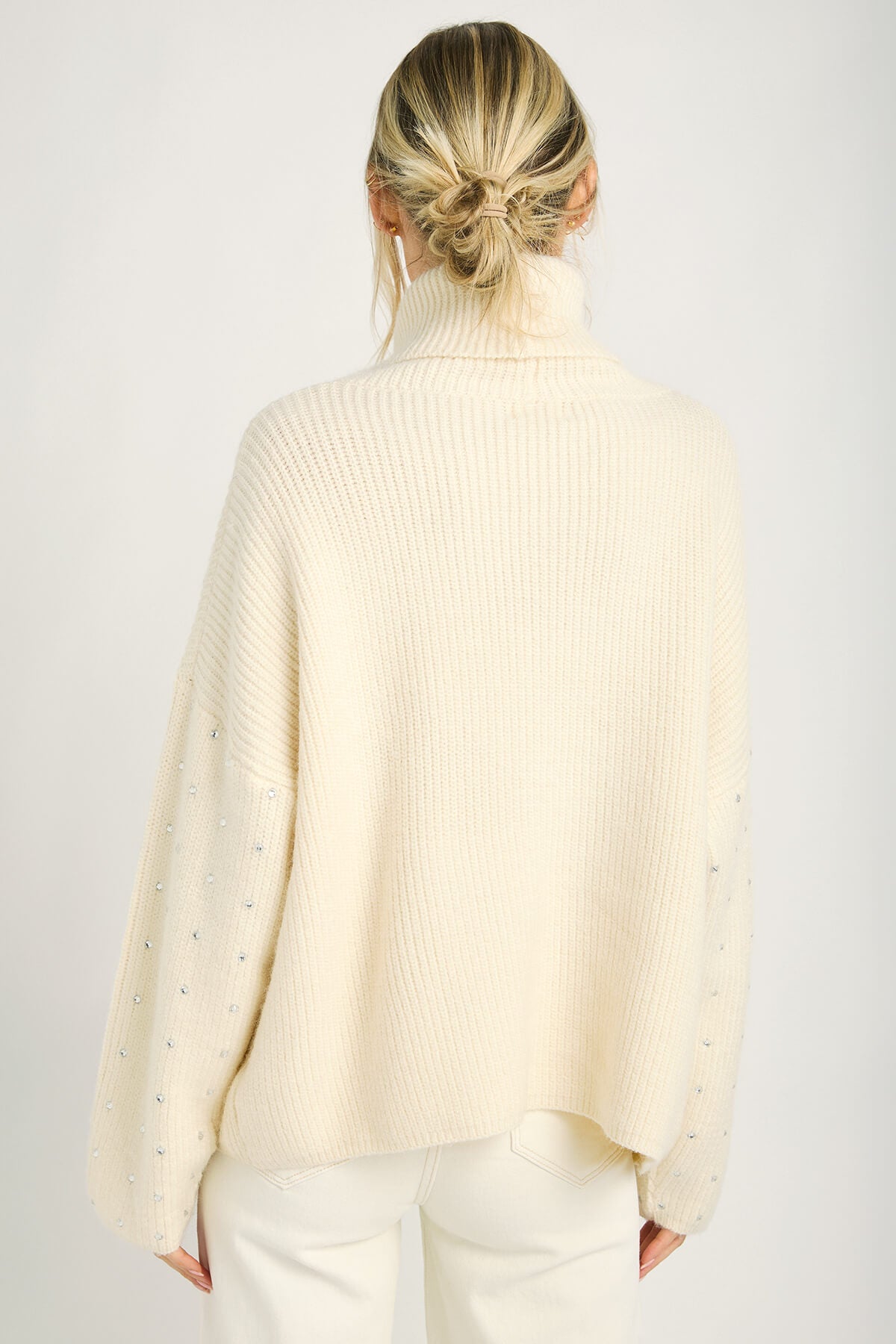 Fate Pearl Rhinestone Embellished Turtleneck Sweater