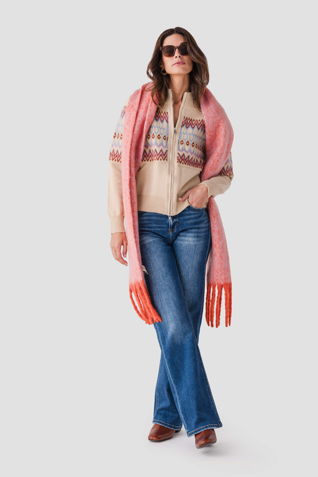 &Merci Fair Isle Zip Up Sweater Cardigan