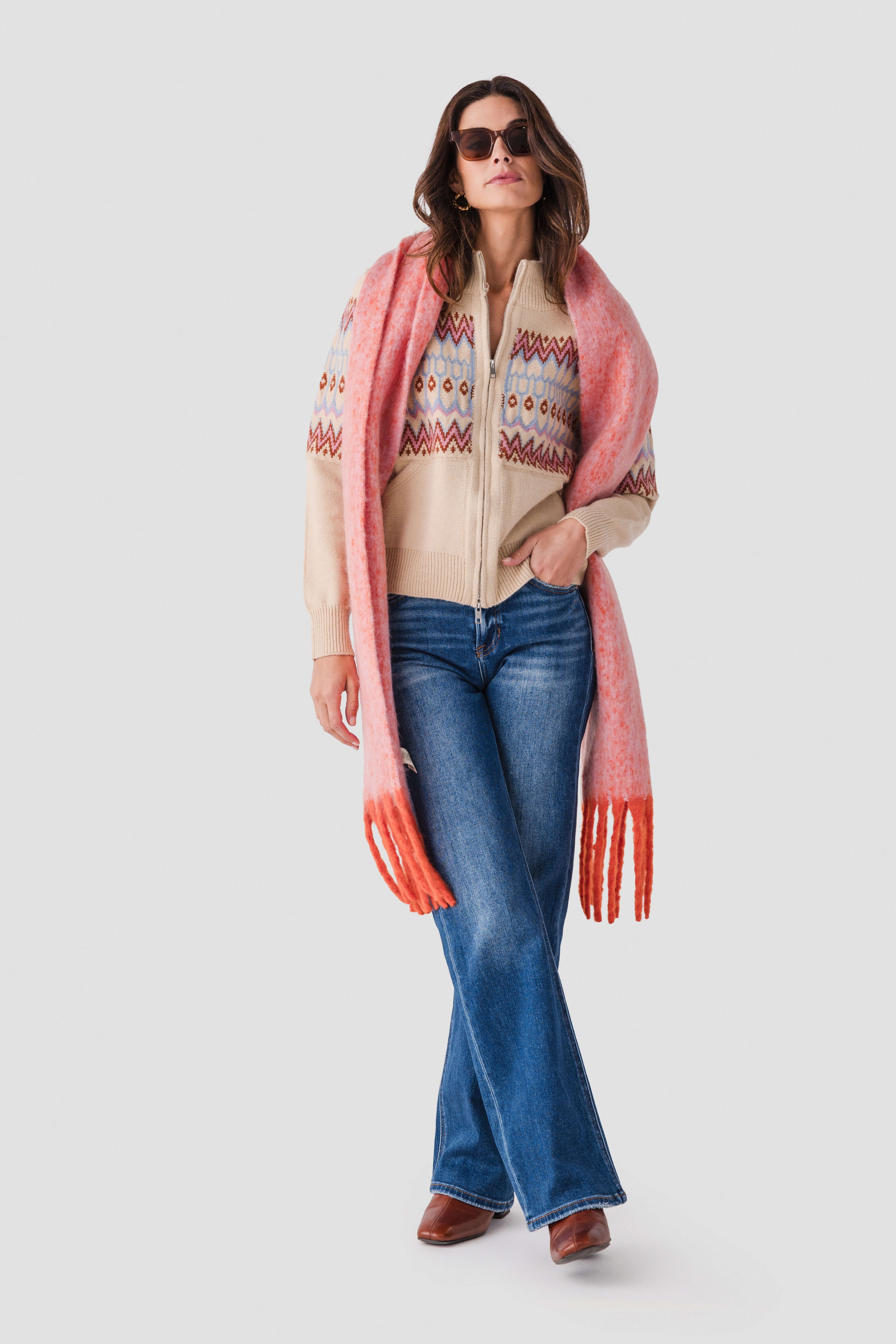 &Merci Fair Isle Zip Up Sweater Cardigan