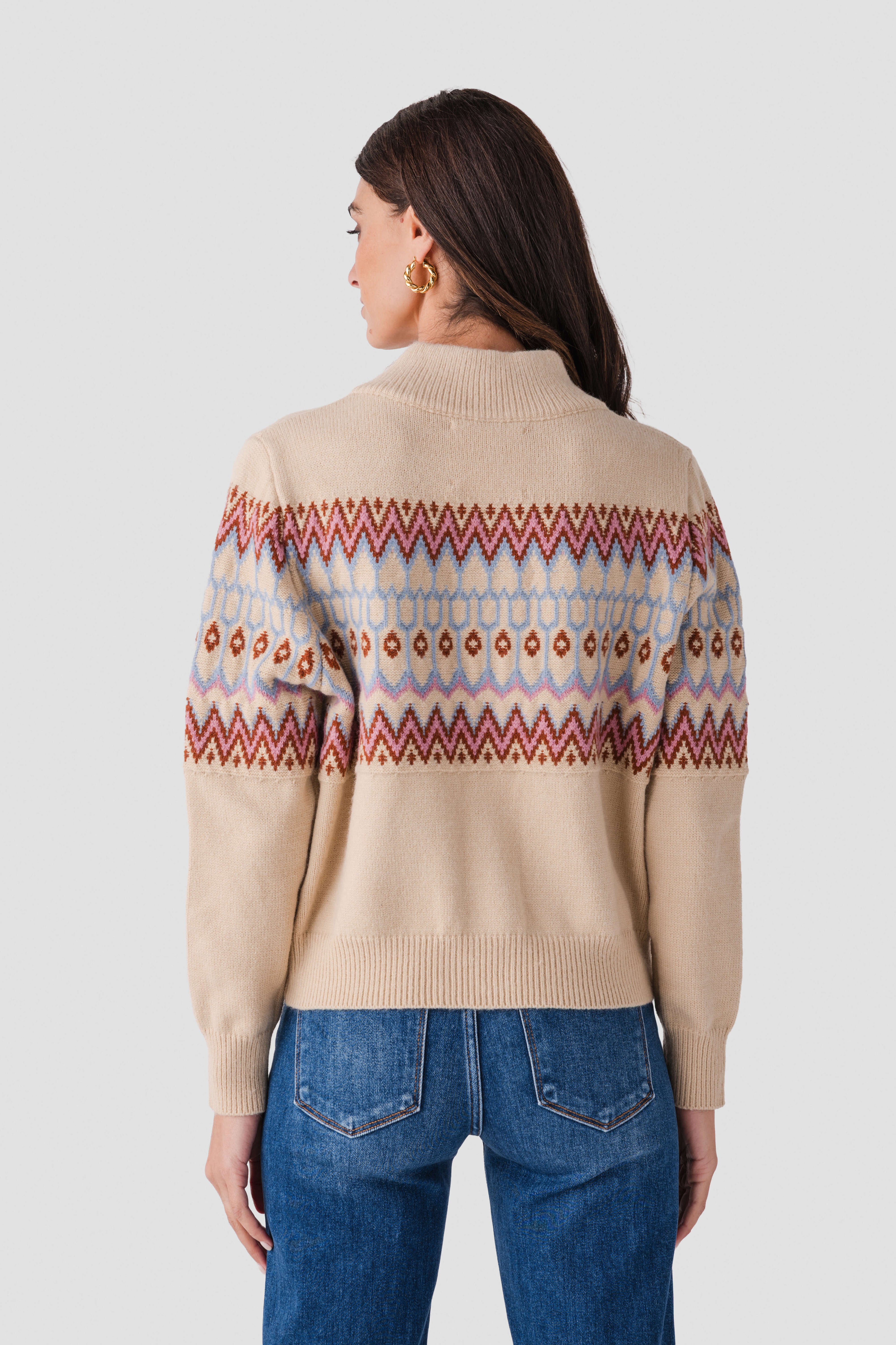 &Merci Fair Isle Zip Up Sweater Cardigan