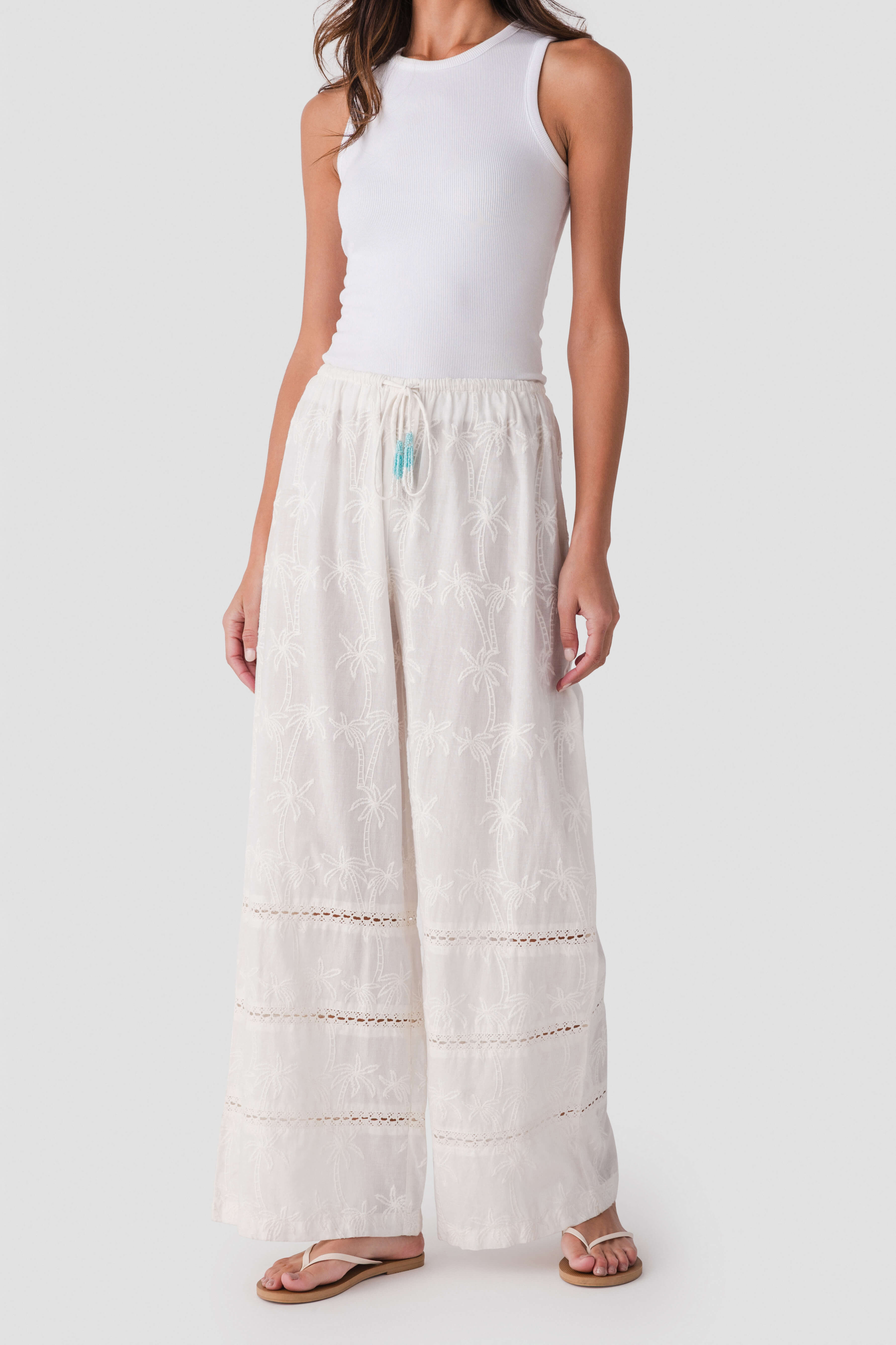 Surf Gypsy Palm Eyelet Wide Leg Pants