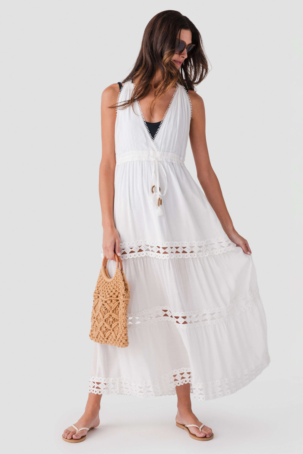 Elan Halter Tiered Maxi Dress