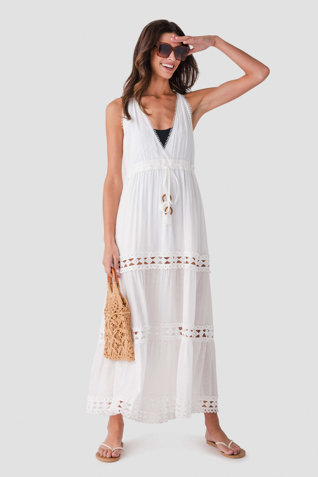 Elan Halter Tiered Maxi Dress