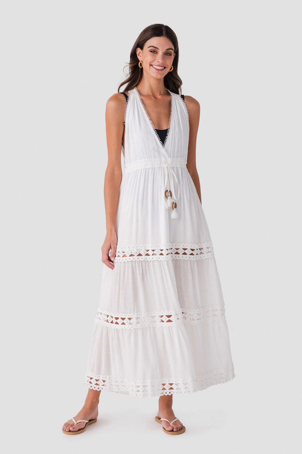 Elan Halter Tiered Maxi Dress