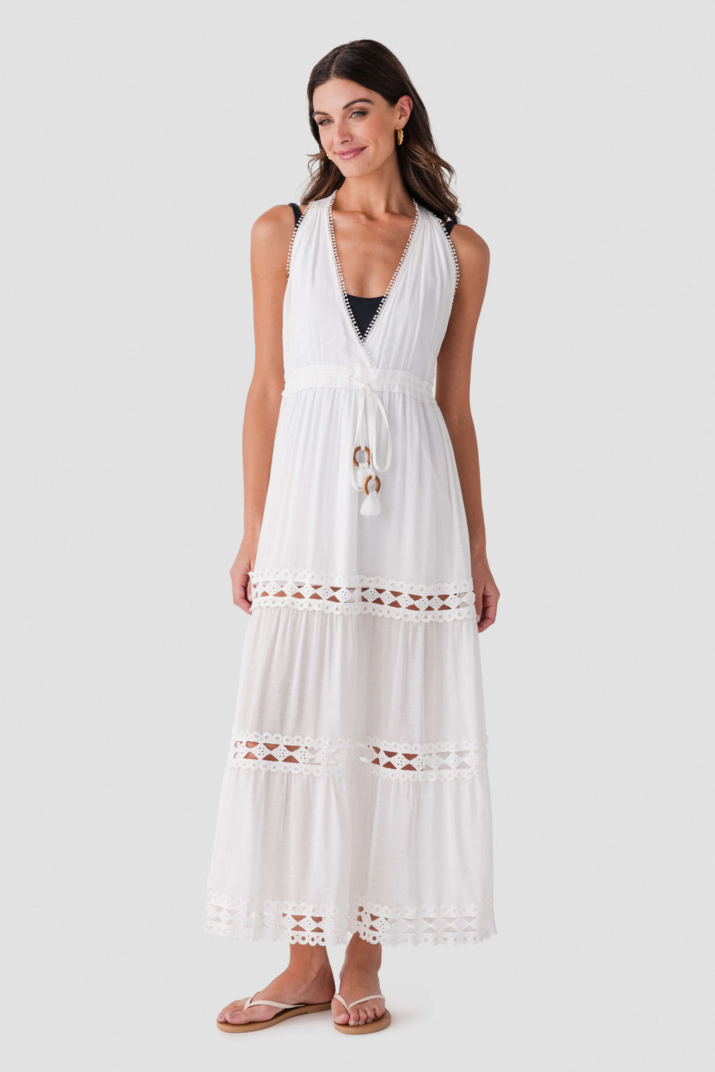 Elan Halter Tiered Maxi Dress