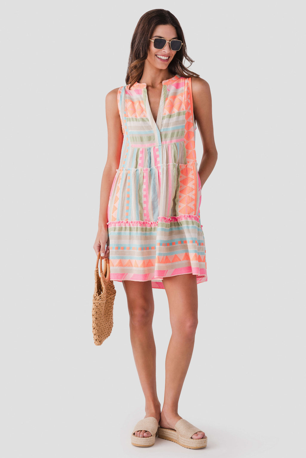 Elan Neon Embroidered Mini Dress