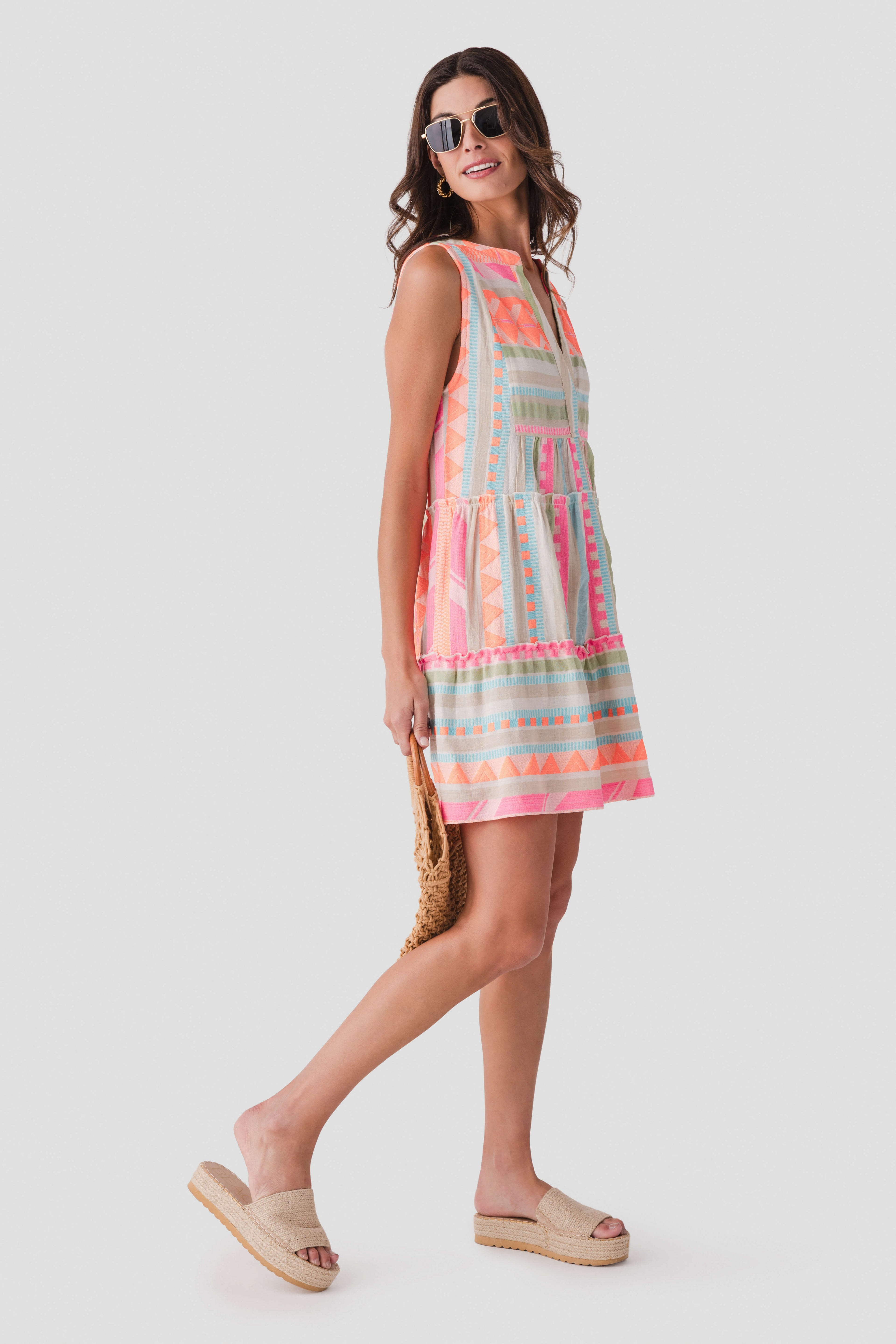 Elan Neon Embroidered Mini Dress