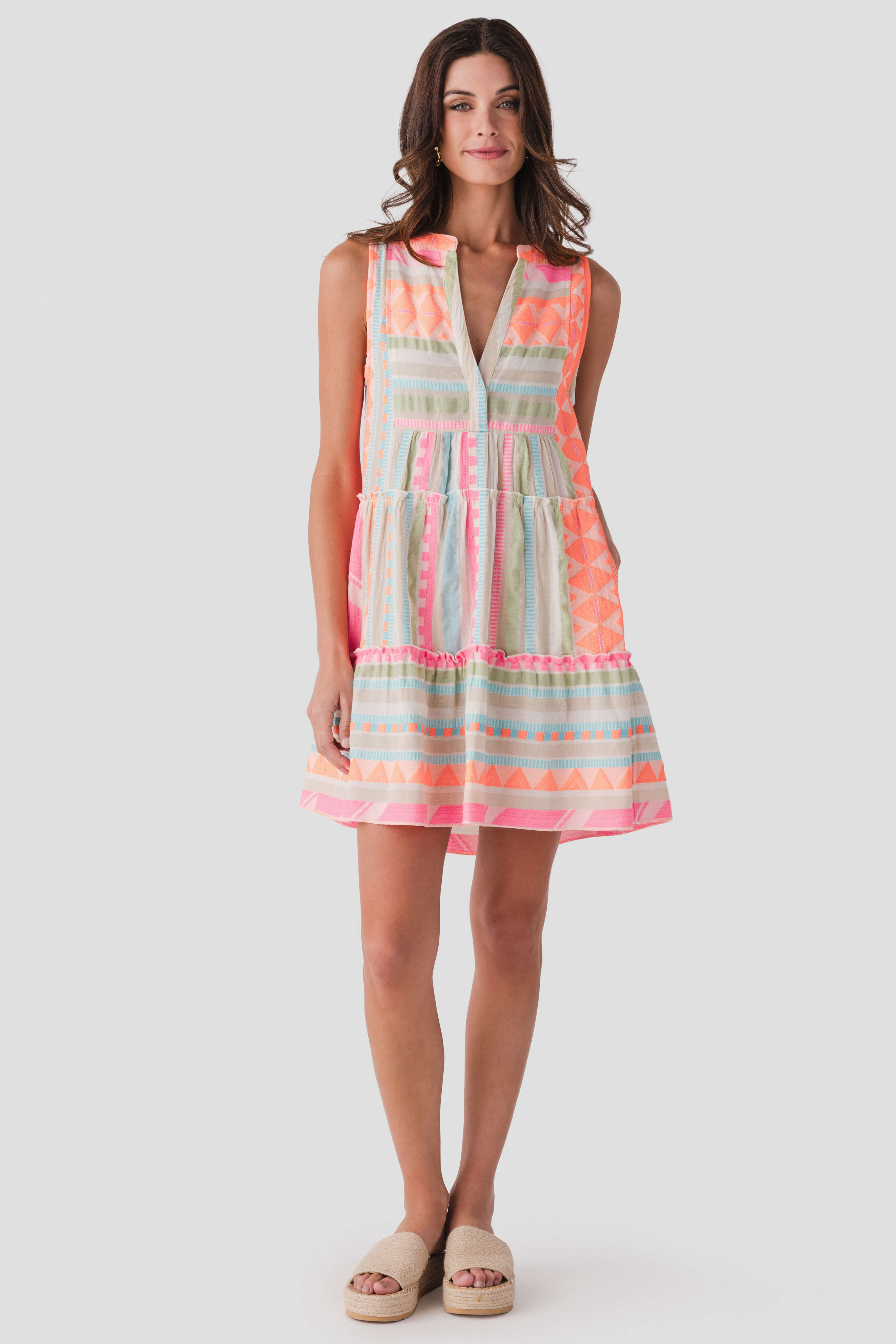 Elan Neon Embroidered Mini Dress