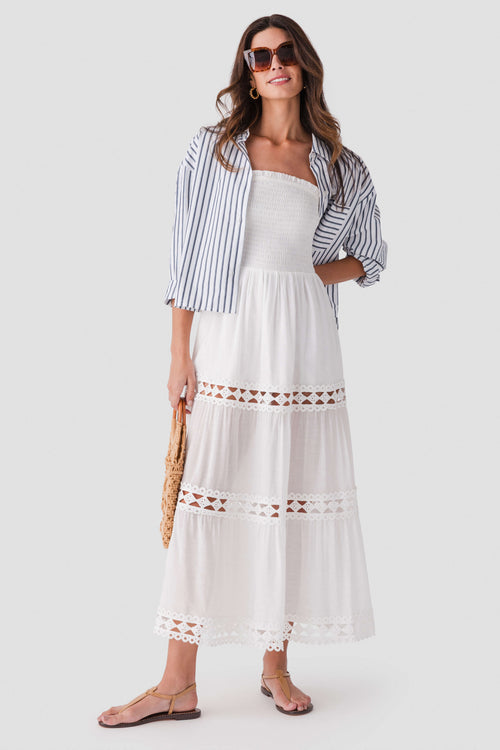 Elan Smocked Strapless Midi Dress