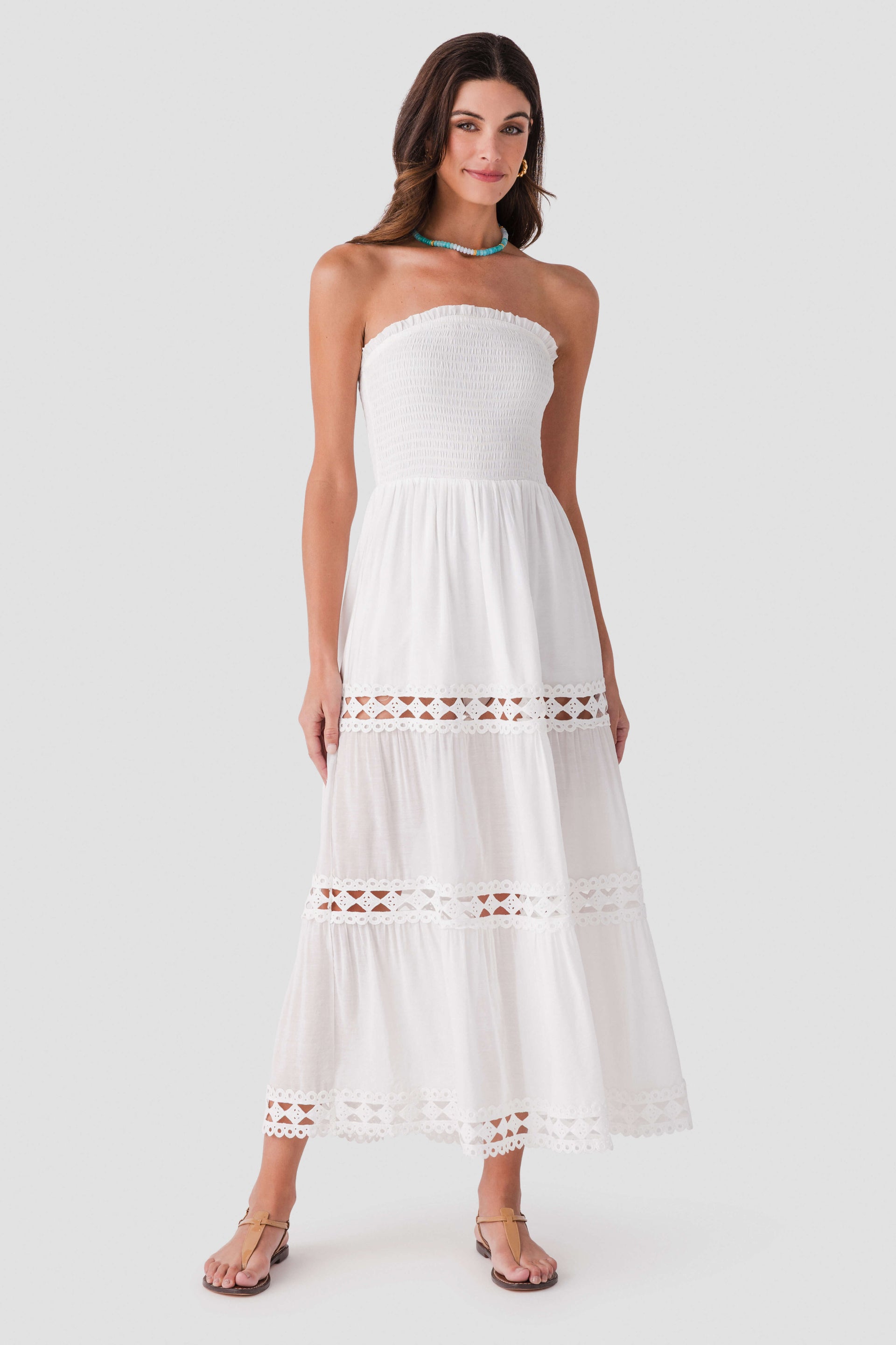 Elan Smocked Strapless Midi Dress White / Medium Elan Smocked Strapless Midi Dress White / Medium