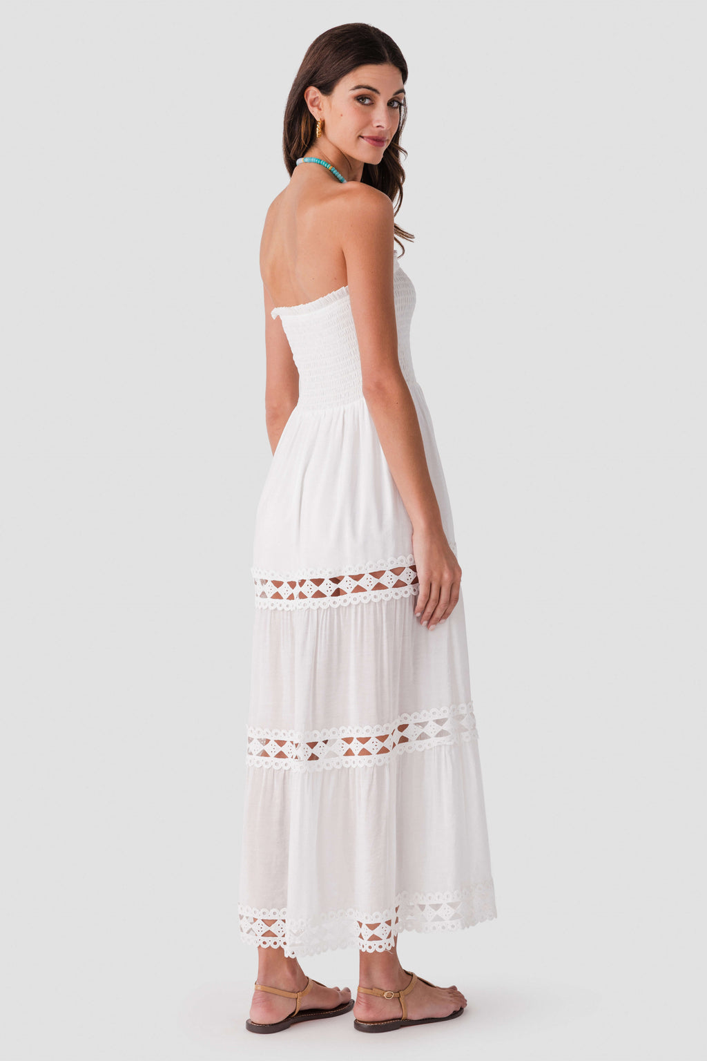 Elan Smocked Strapless Midi Dress