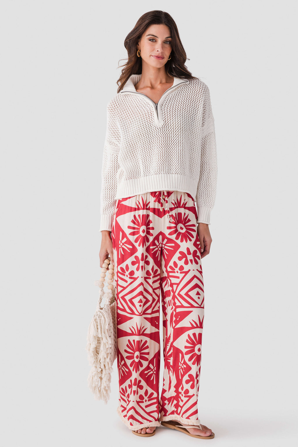 Vintage Havana Open Knit 1/4 Zip Sweater