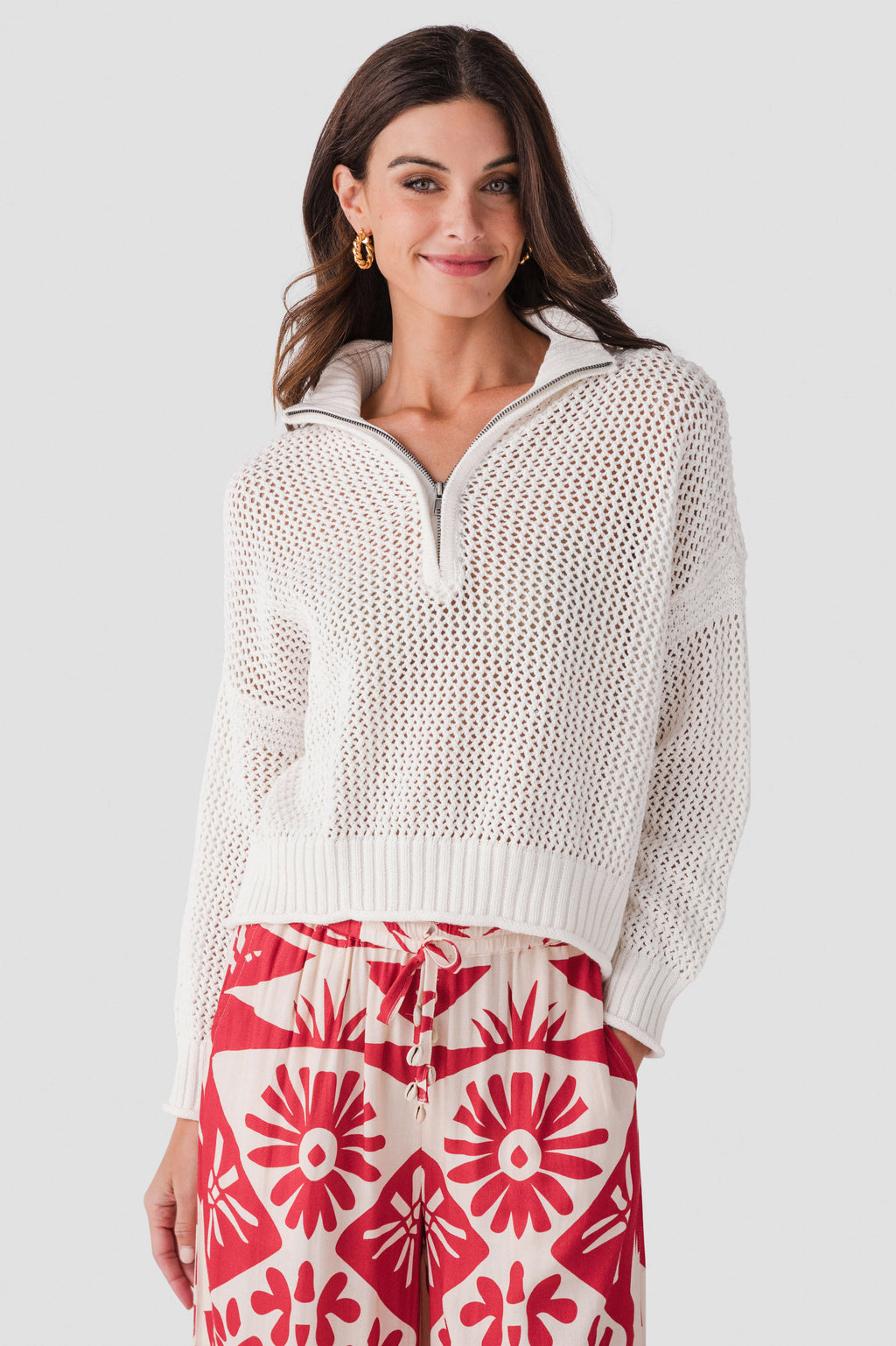 Vintage Havana Open Knit 1/4 Zip Sweater