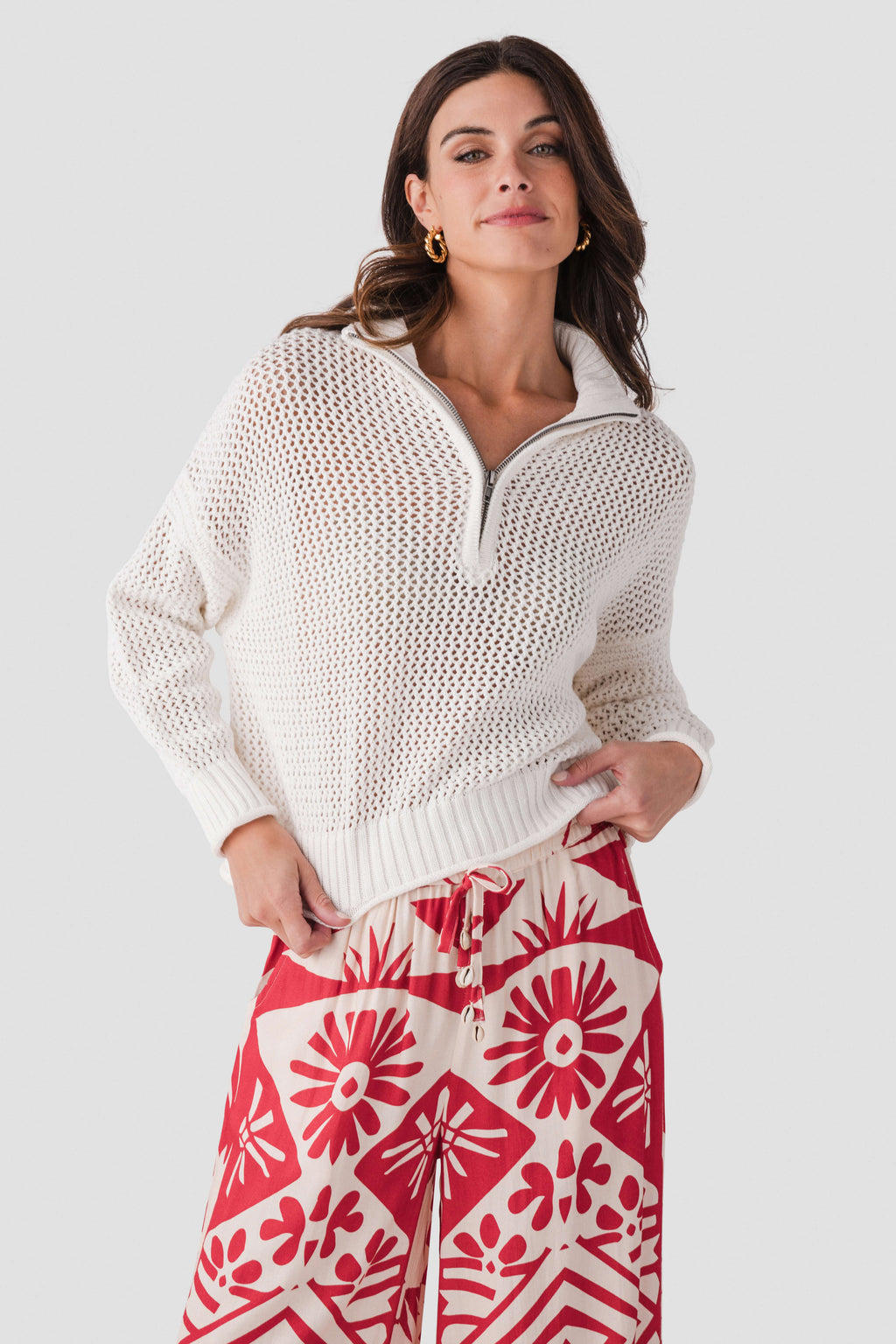 Vintage Havana Open Knit 1/4 Zip Sweater