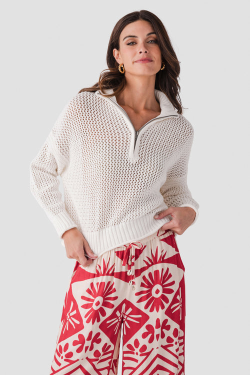 Vintage Havana Open Knit 1/4 Zip Sweater