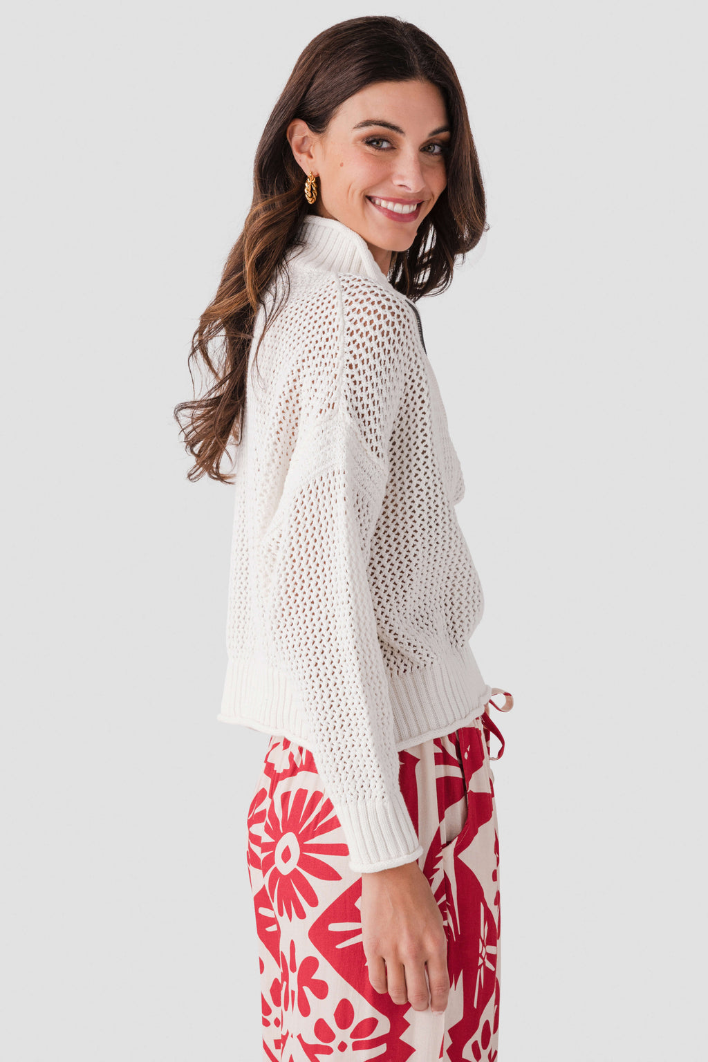 Vintage Havana Open Knit 1/4 Zip Sweater