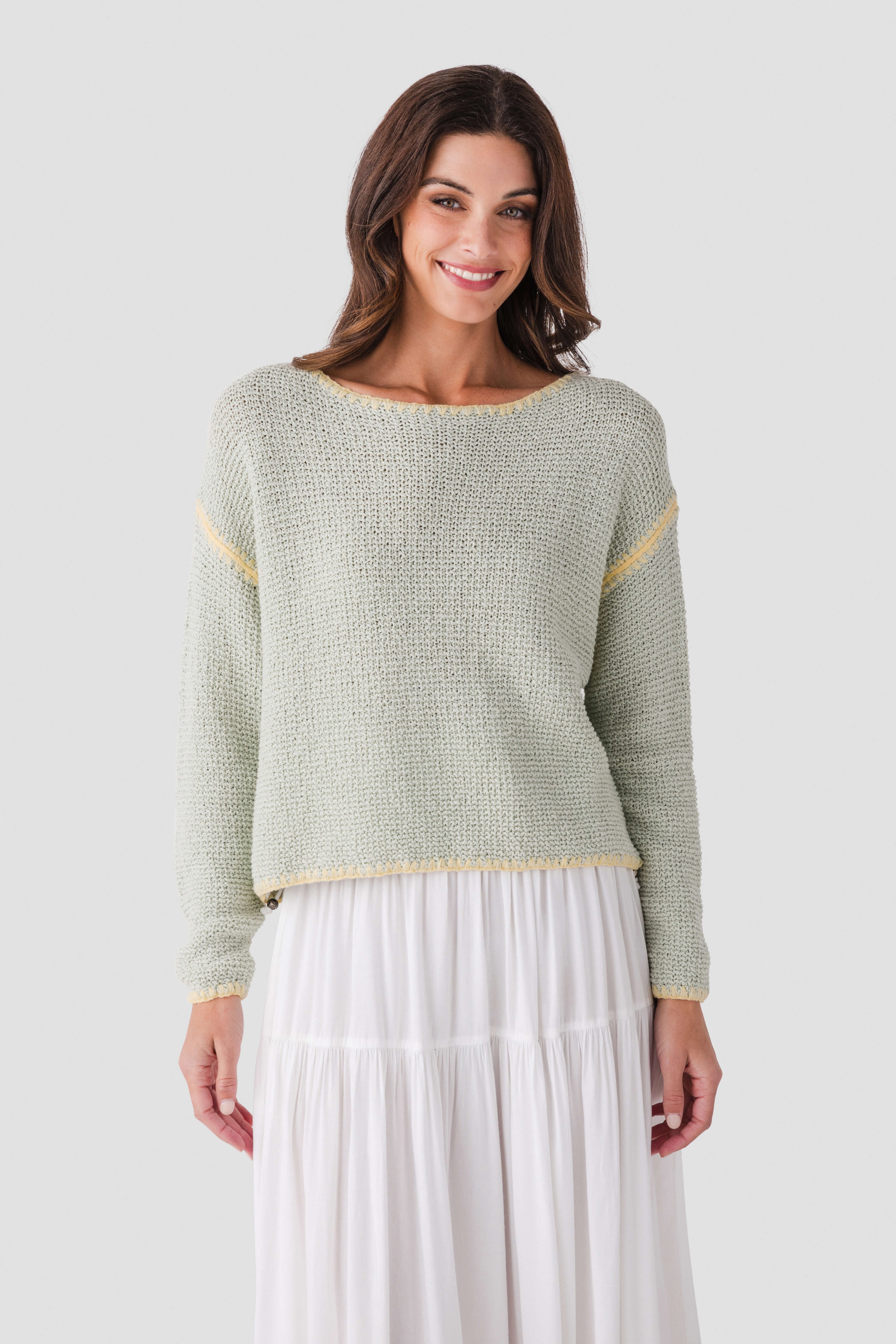 By Together Contrast Stitch Crochet Sweater