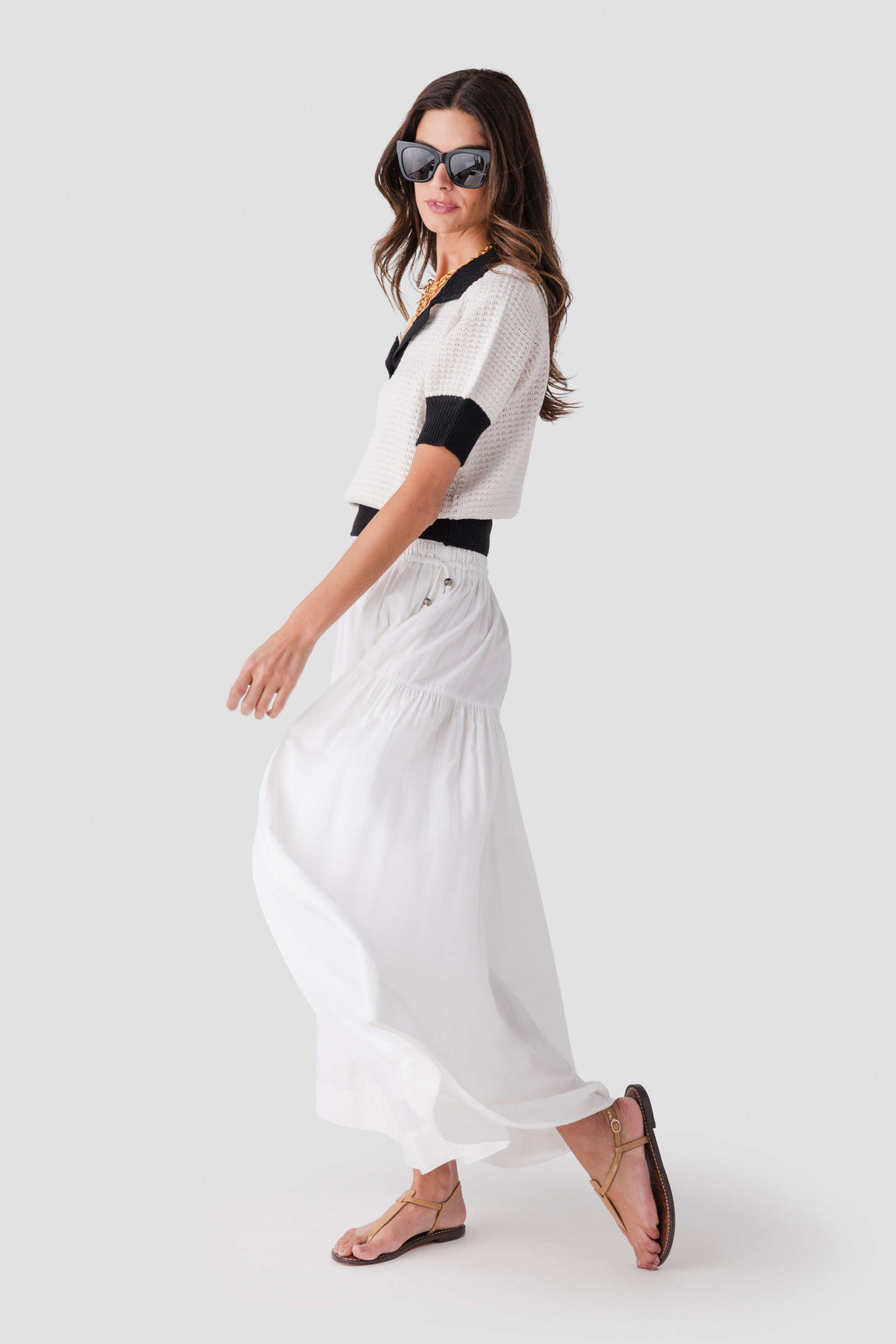 Elan Crochet Contrast Trim Top